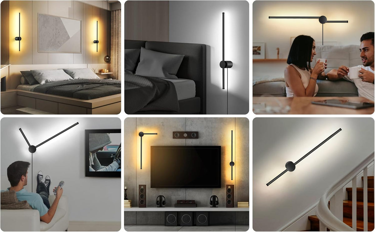GOODATE Wall Sconces Set of Two with Remote, Stepless Colors 3000K-6500K & Stepless Dimming, Hardwire or Plug-in, 180°