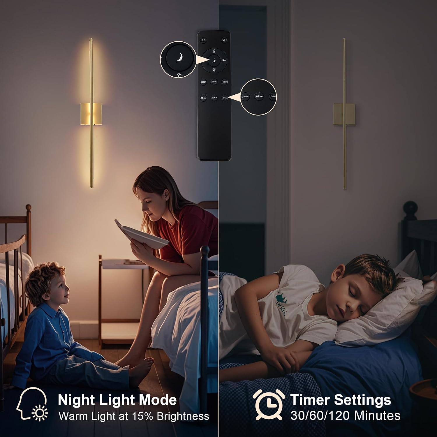 KARTOOSH Battery Operated Wall Sconces Set of 2 Wireless,40.1 Inch Gold | Battery Removable, 3000-6000K, Stepless