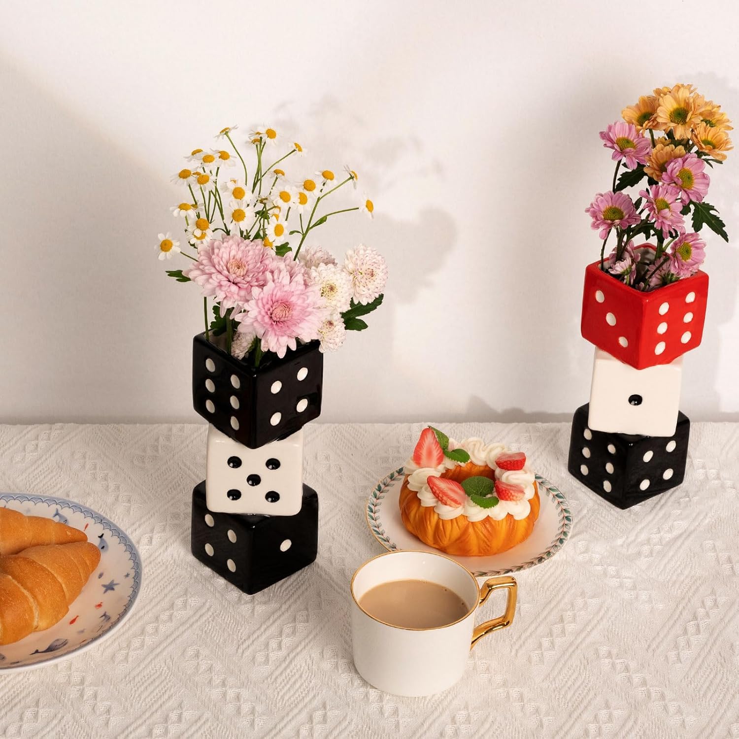 Unique Handmade Dice Vase / Black and White Dice Vase