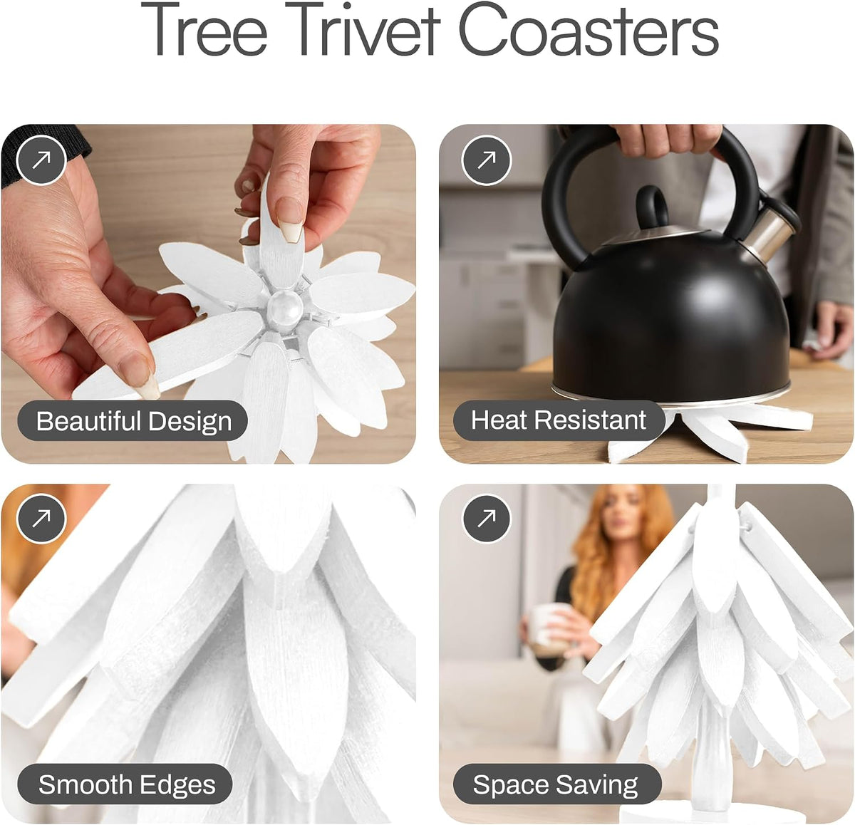 Tree Shaped Wooden Trivets for Hot Dishes, Pots & Pans - Hot Pads | Heat-resistant countertop protection, compact