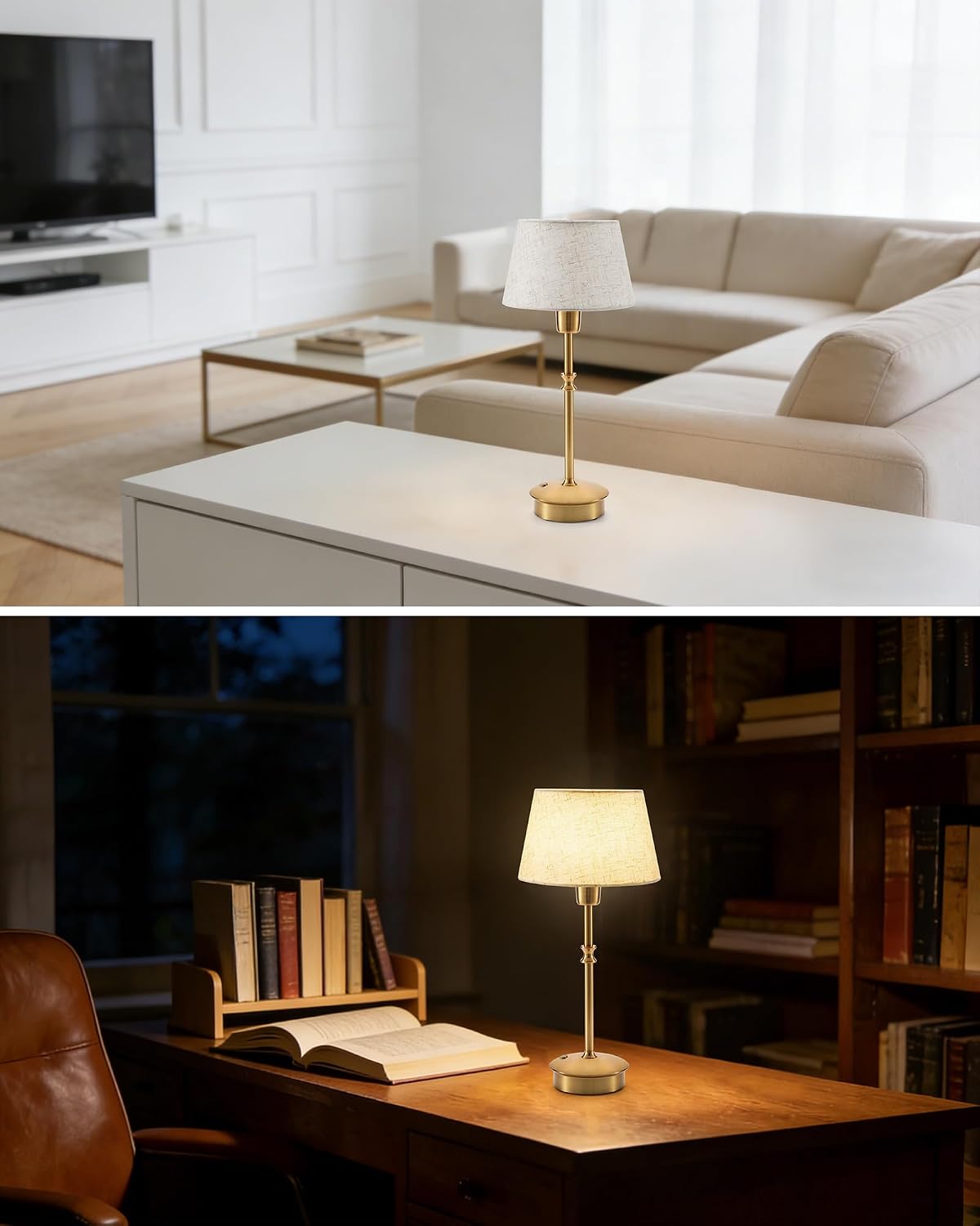 2 Pack Small Cordless Table Lamp, Rechargeable Touch Lamp | 5200mAh Battery Operated, Portable 3-Way Dimmable Desk