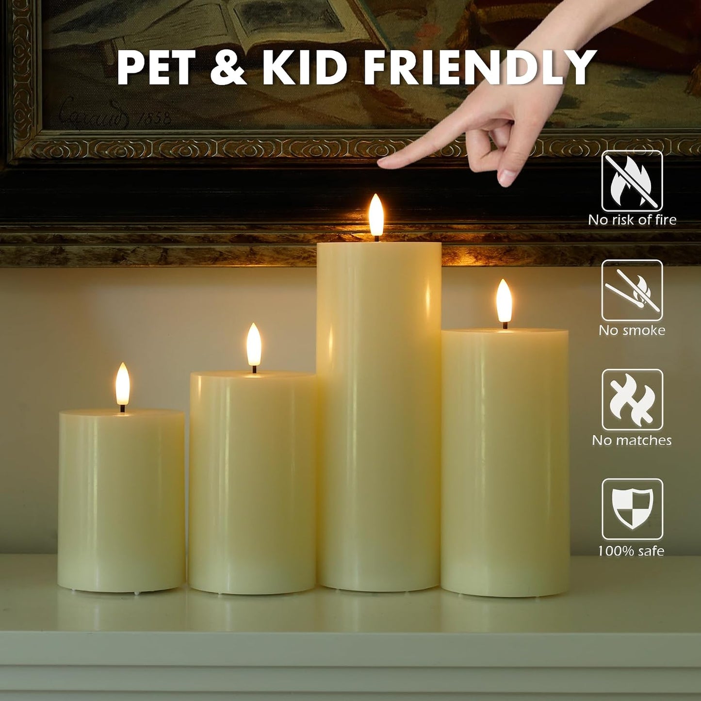 Flickering Flameless Candles, Battery Operated, Remote Timer, Set of 4 | Ivory LED Pillar Candles Flickering, Real Wax
