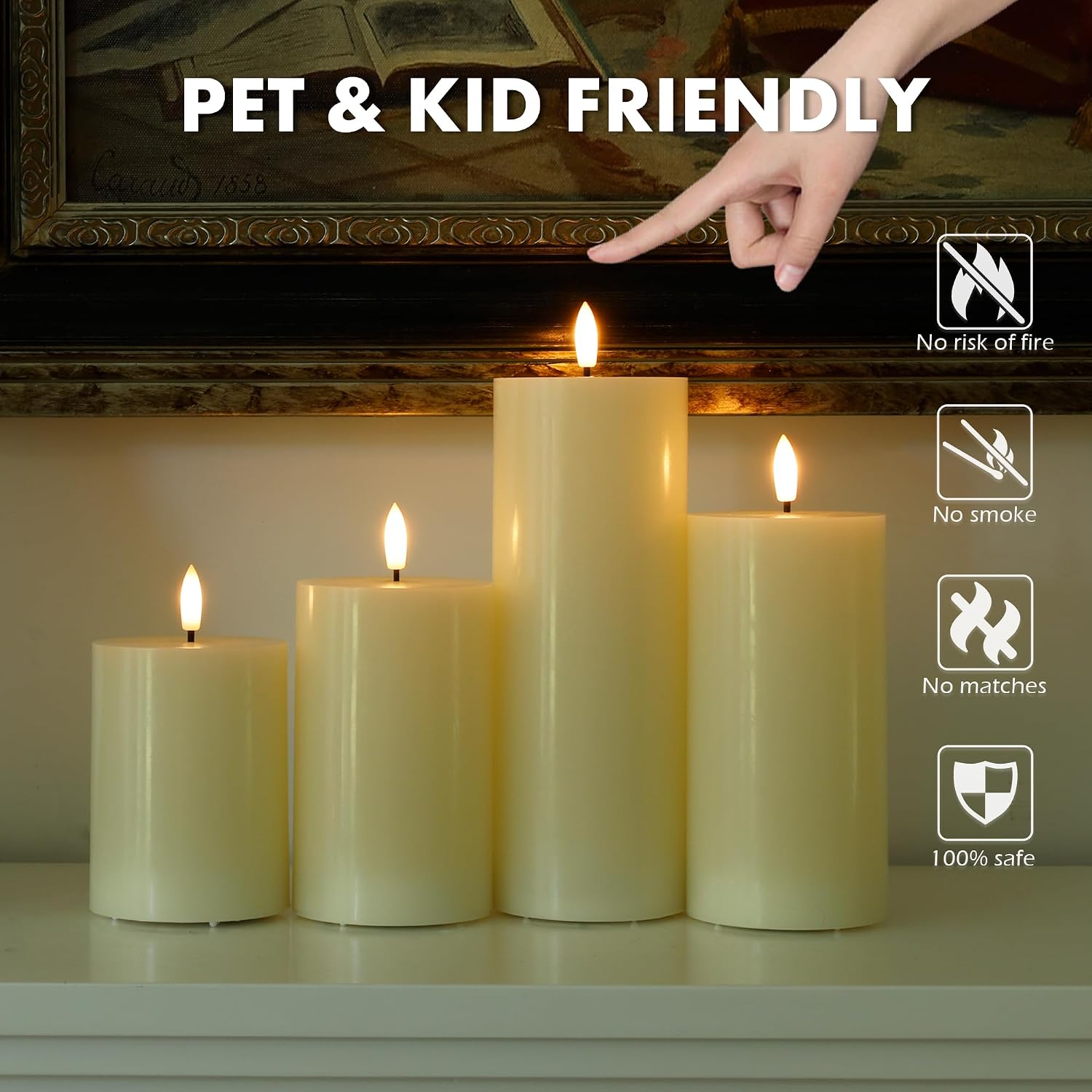 Flickering Flameless Candles, Battery Operated, Remote Timer, Set of 4 | Ivory LED Pillar Candles Flickering, Real Wax