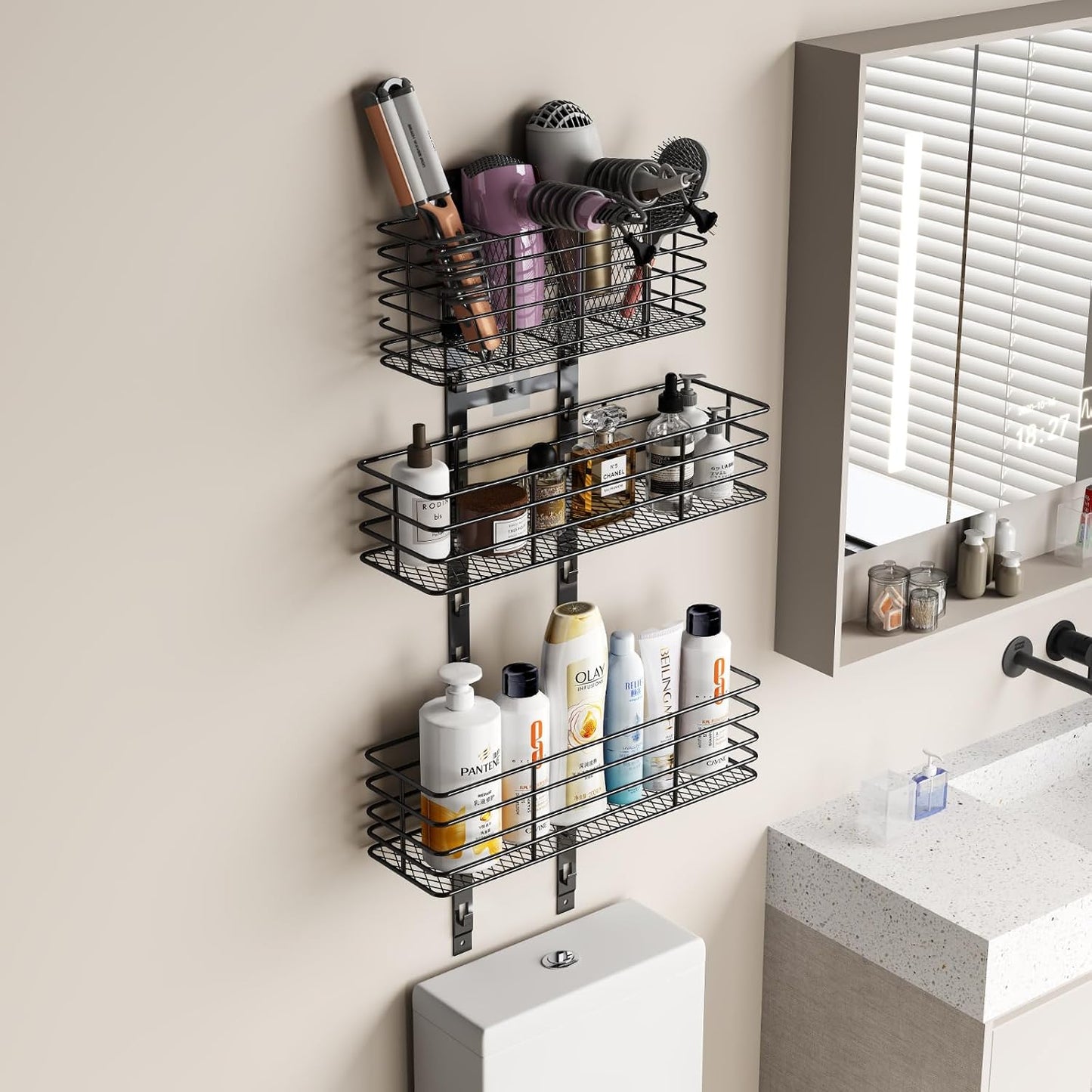 Yuyetuyo 5-Tier Over The Door Organizer Bathroom - Hair Dryer Holder - Hair Tool Organizer Adjustable Height, DIY
