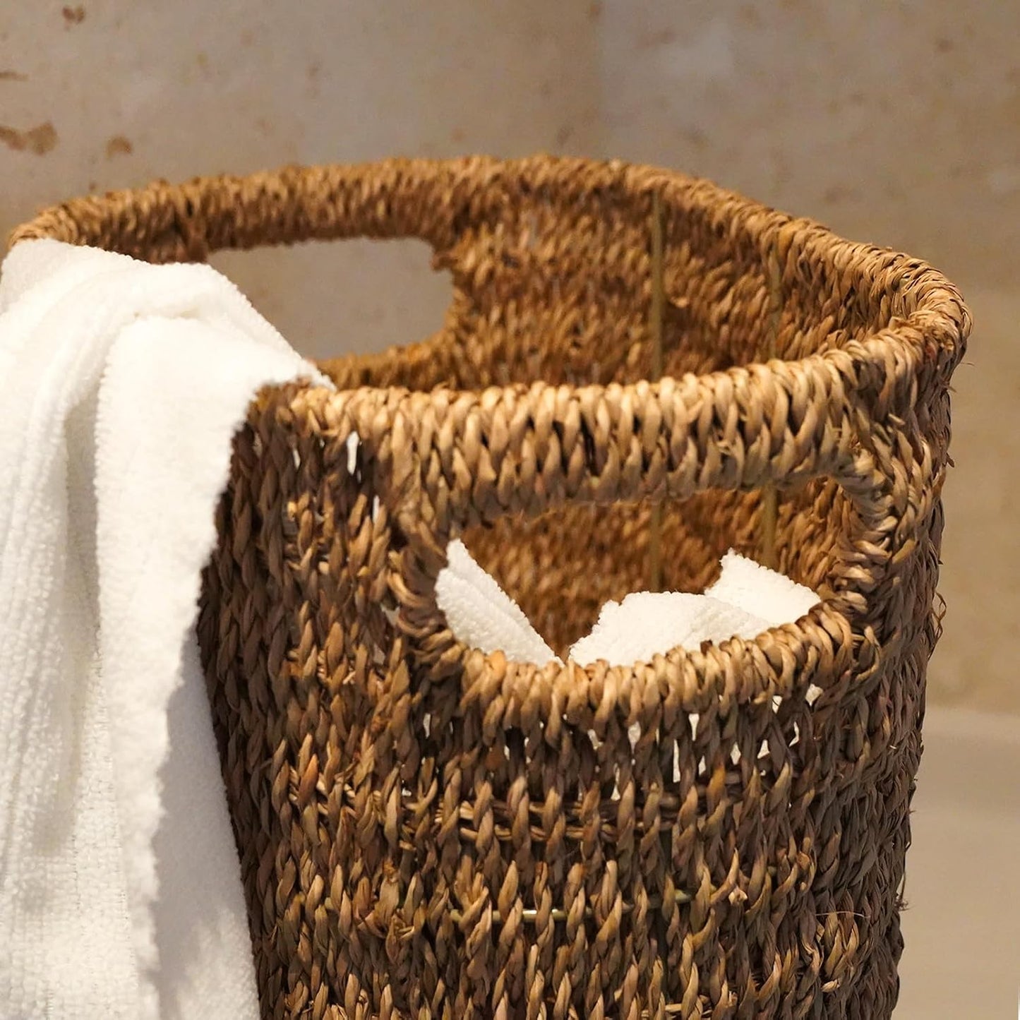 Bathroom Wicker Trash Can Wicker Waste Basket / Seagrass