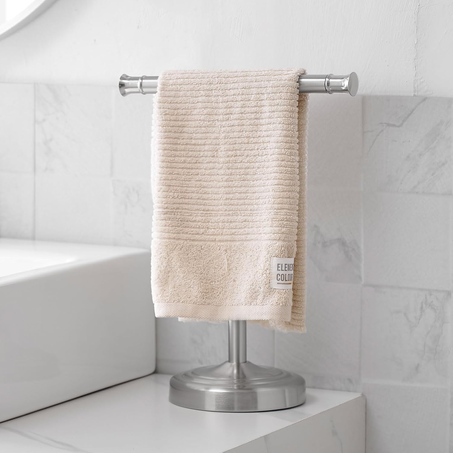 RUMOSE Brushed Nickel Hand Towel Holder Stand Countertop Towel Rack | 13 Inch Bathroom Kitchen Vanity T-Shape Towel