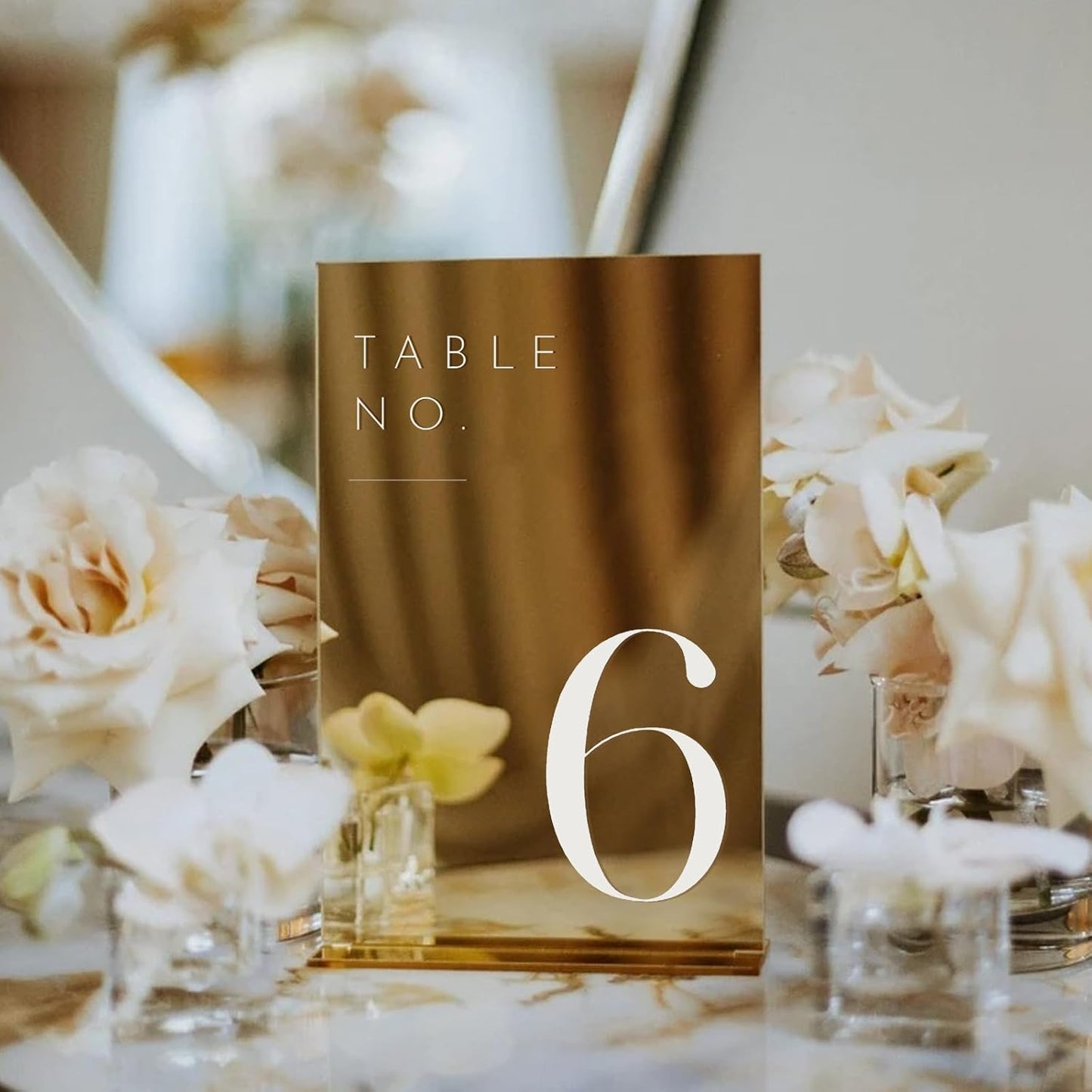 Gold Wedding Table Numbers 1-30 with Stands, 5"x7" Gold Mirror Acrylic Table Numbers, Perfect for Wedding Reception