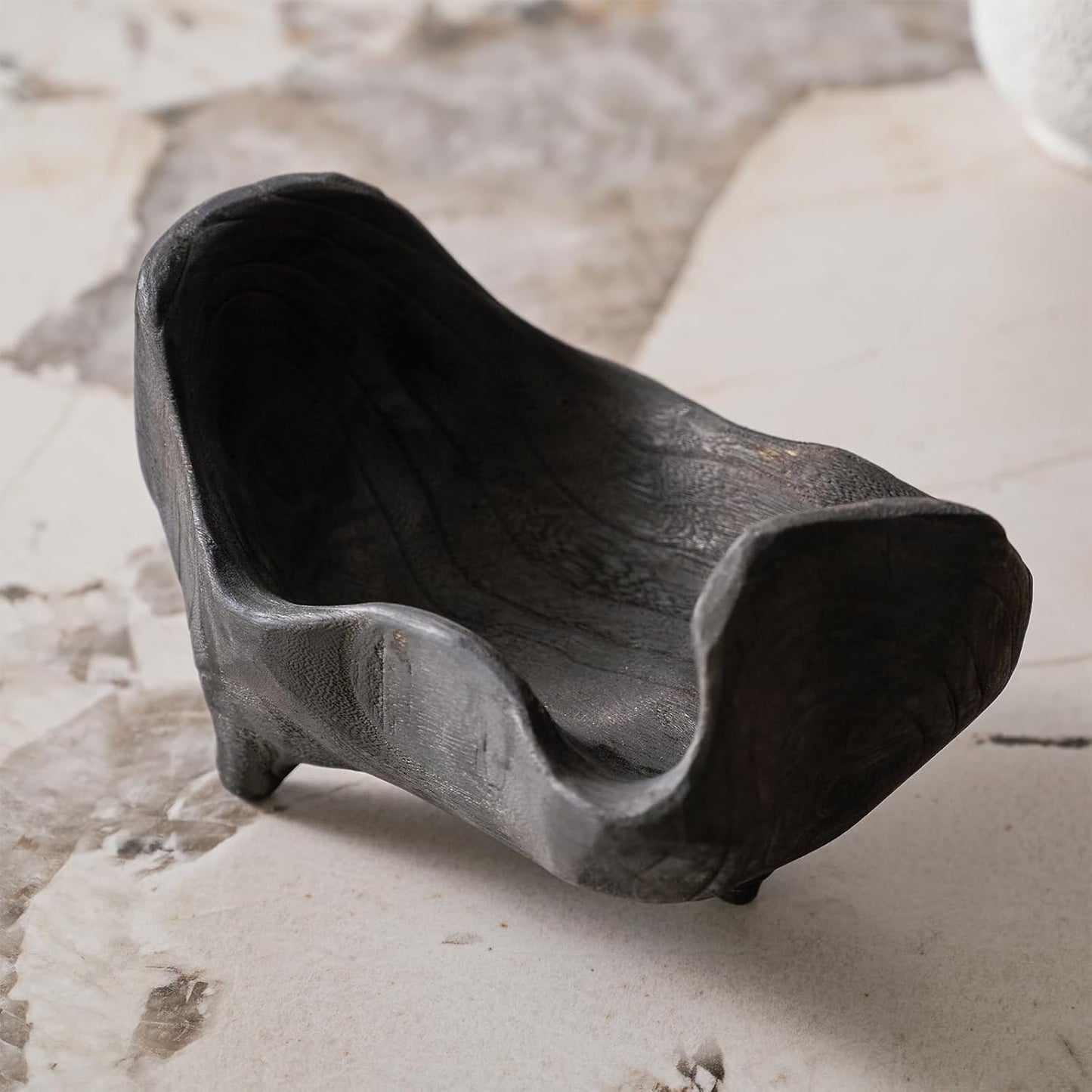 Oak Wood Black Decorative Bowl- Small Bowl for Entryway Key / Black with Feet / 9.25 x 5.51