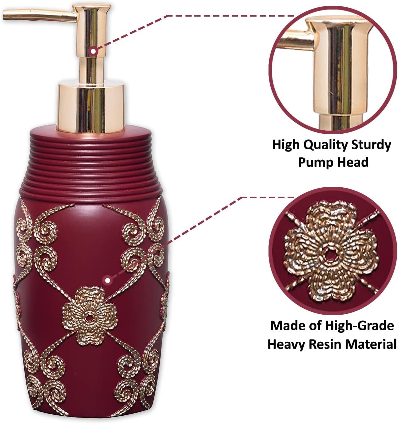 Zahari Home 4pc Elegant Rose Burgundy Bathroom Set Classic Bathroom Lotion Dispenser, Tumbler, Toothbrush Case and Bar
