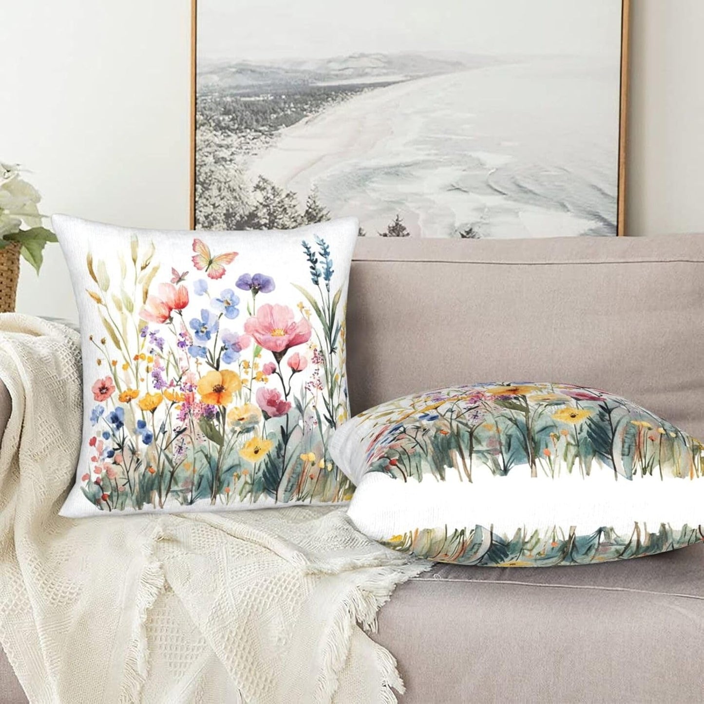 Throw Pillow Covers Pillow Cases Decoration Cushion Cover / Flowers Butterfly / 18 x 18 / Set of 2