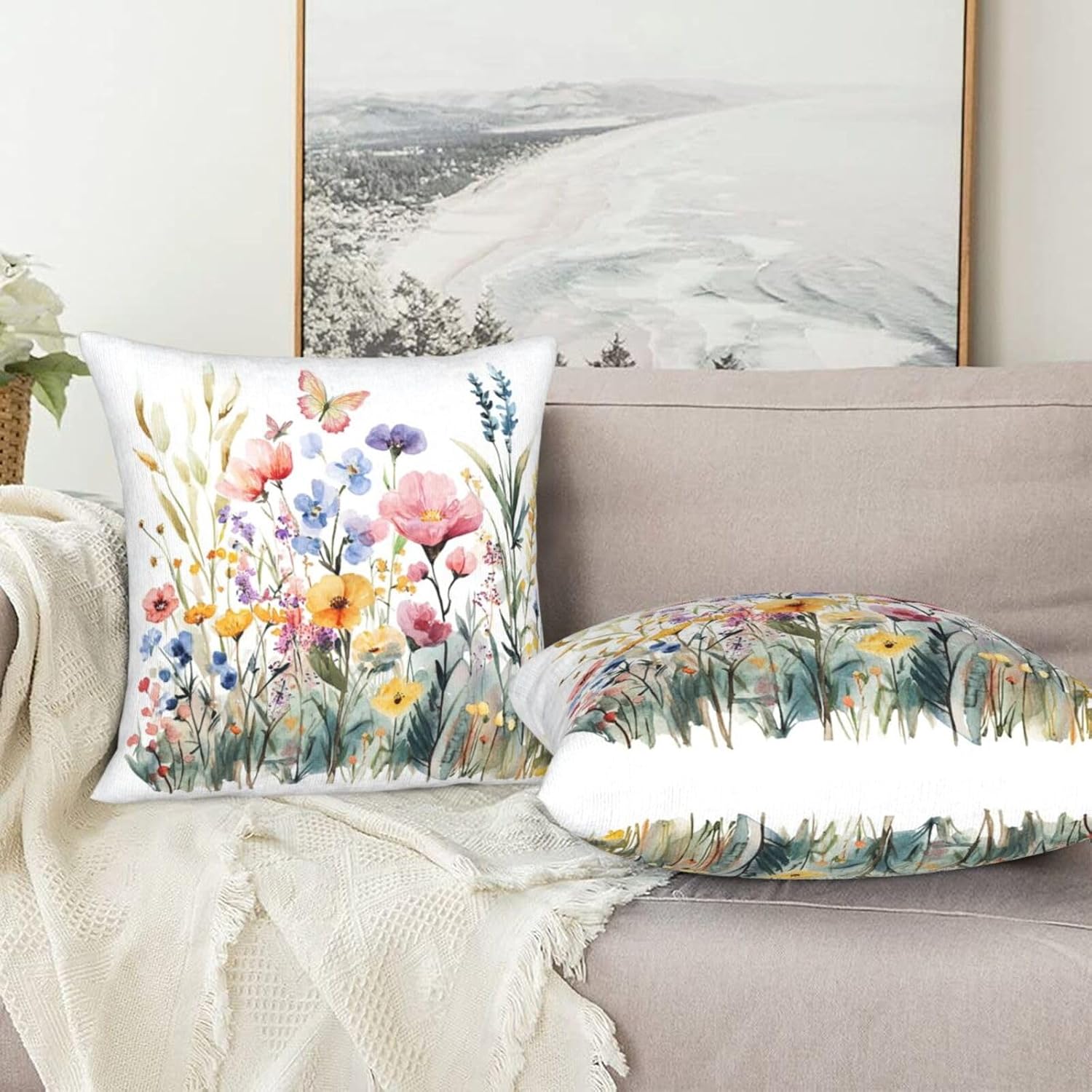 Throw Pillow Covers Pillow Cases Decoration Cushion Cover / Flowers Butterfly / 18 x 18 / Set of 2