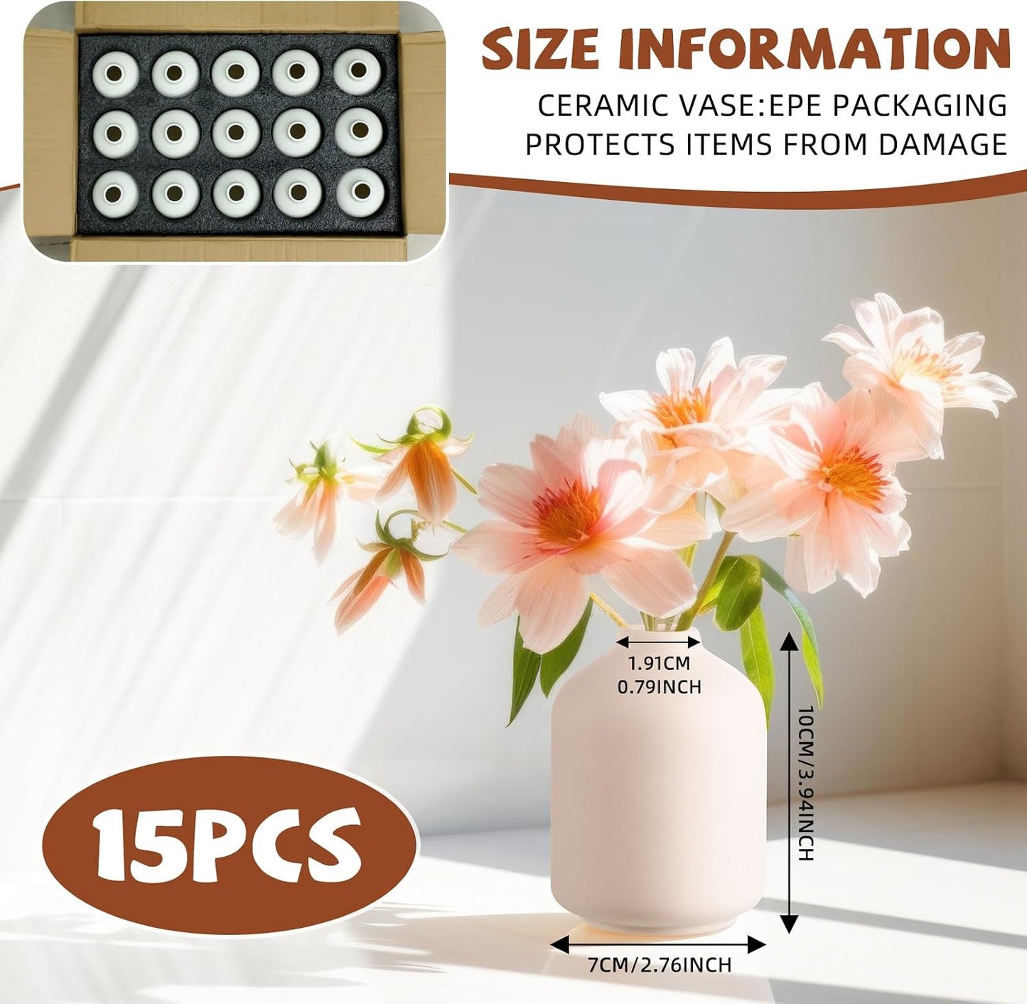 Ceramic Bud Vases Bulk Boho Small Flower Vase Ceramic / 3.9"*2.76 / Stylish / White / Set of 15