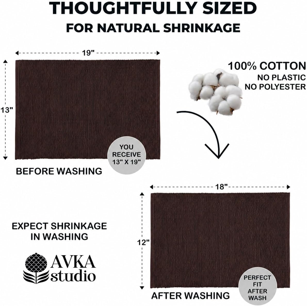 100% Cotton Ribbed Placemats - Set of 6-13 x 19 Inches - Brown - Everyday/Thanksgiving/Fall Cloth Table Mats - Thick