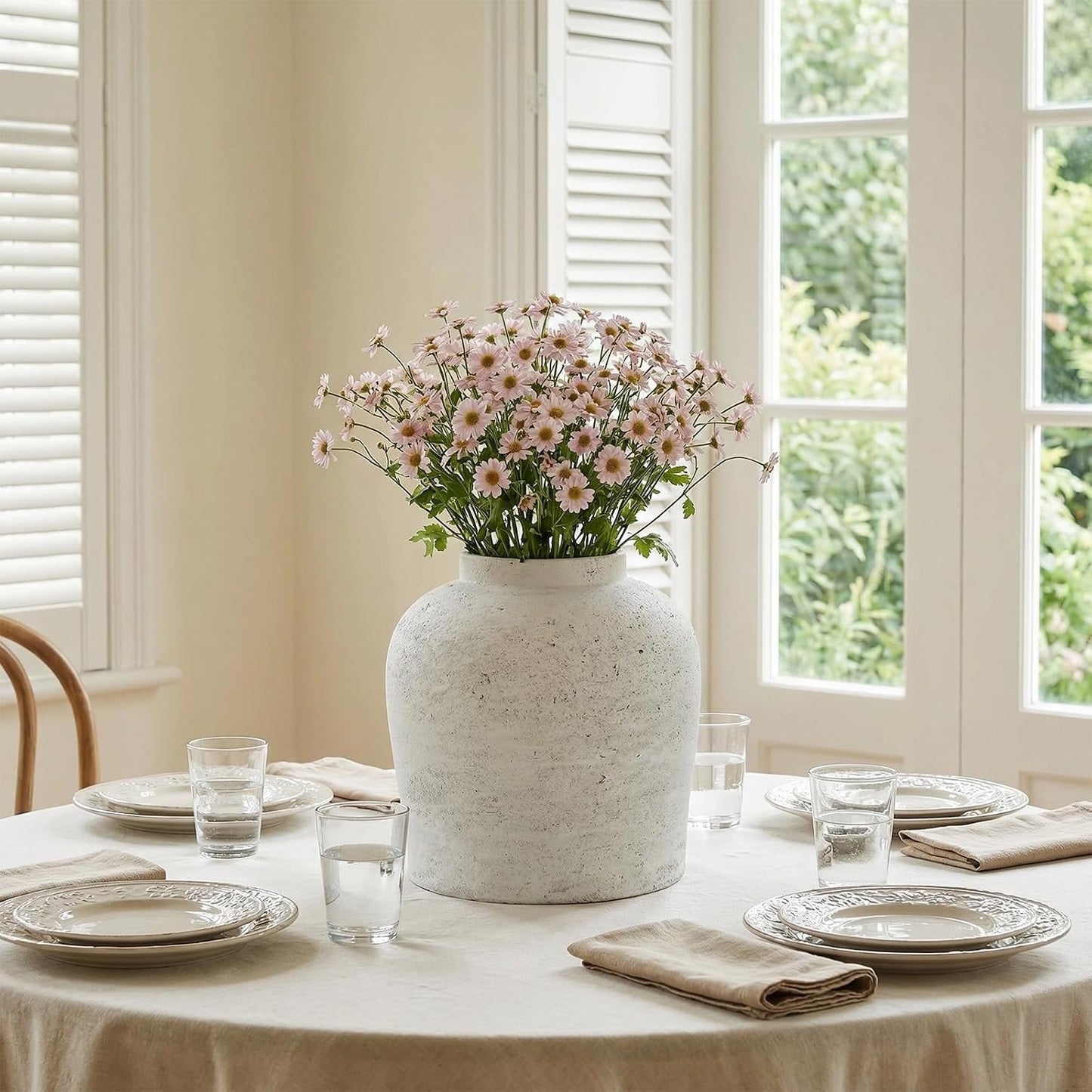 11.02" Round Ceramic Vase / 11 In-rustic-pearl / White