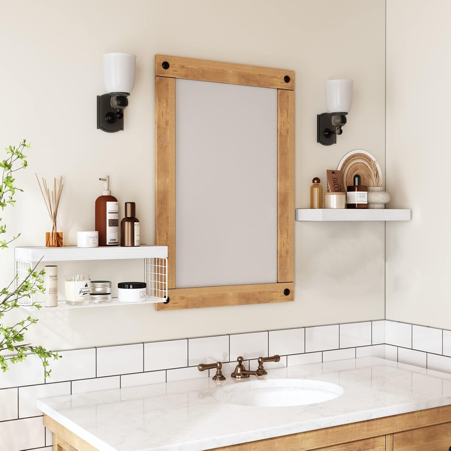 QEEIG White Bathroom Shelves Over Toilet - Wall Mounted Floating Shelves Farmhouse Shelf Toilet Paper Storage Small 16