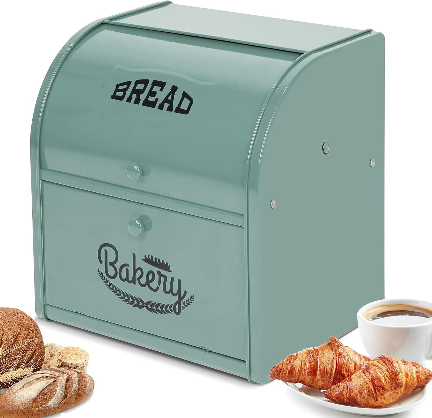 Stainless Steel Bread Box, 2 Layer Roll Top Bread Boxes, Large Capacity Food Storage Container for Kitchen Counter