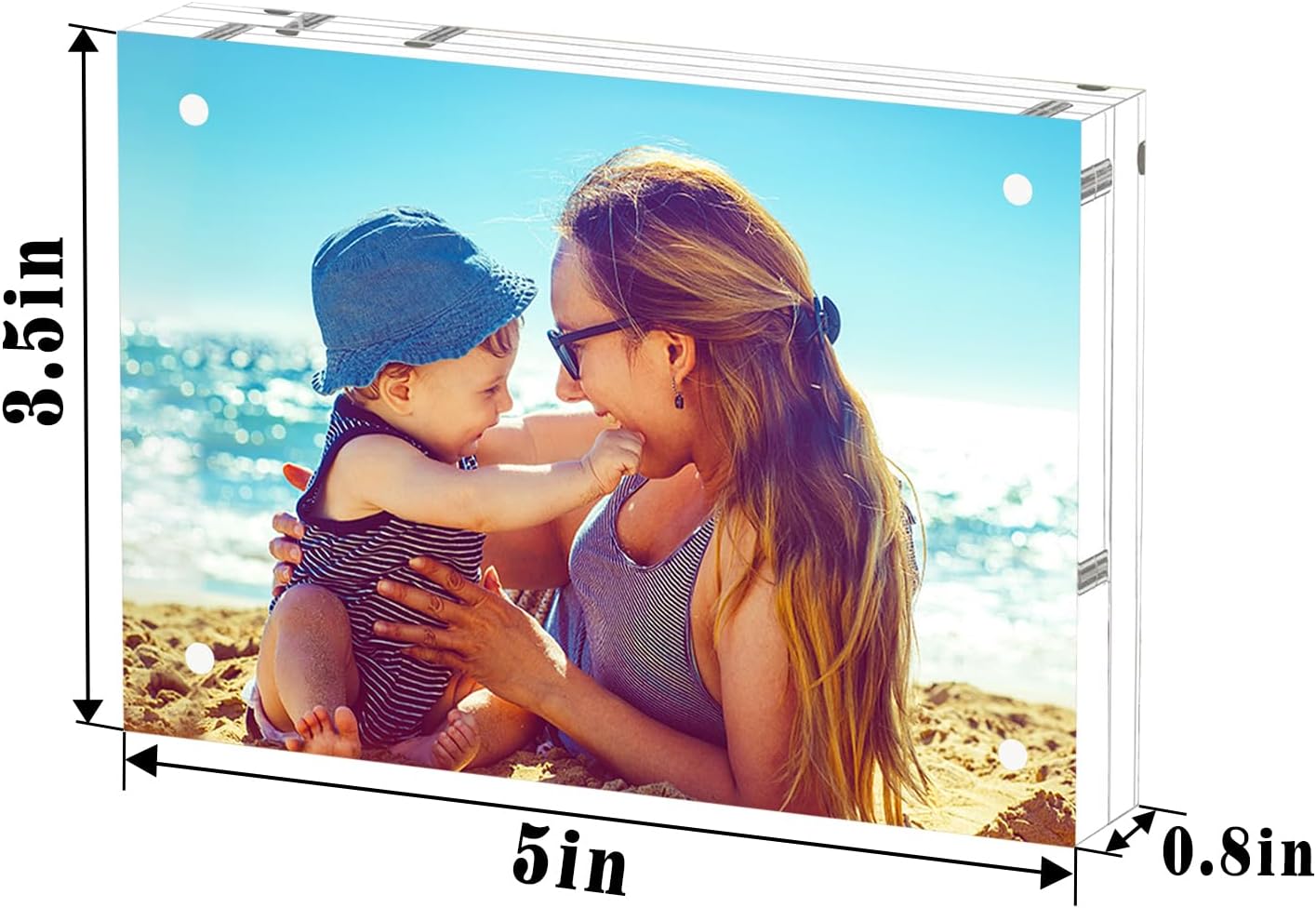 HELPLEX Acrylic Frame, 5 Pack 3.5x5 Acrylic Picture Frames, 20mm Thicker Frameless Clear Double Sided Magnetic Frame