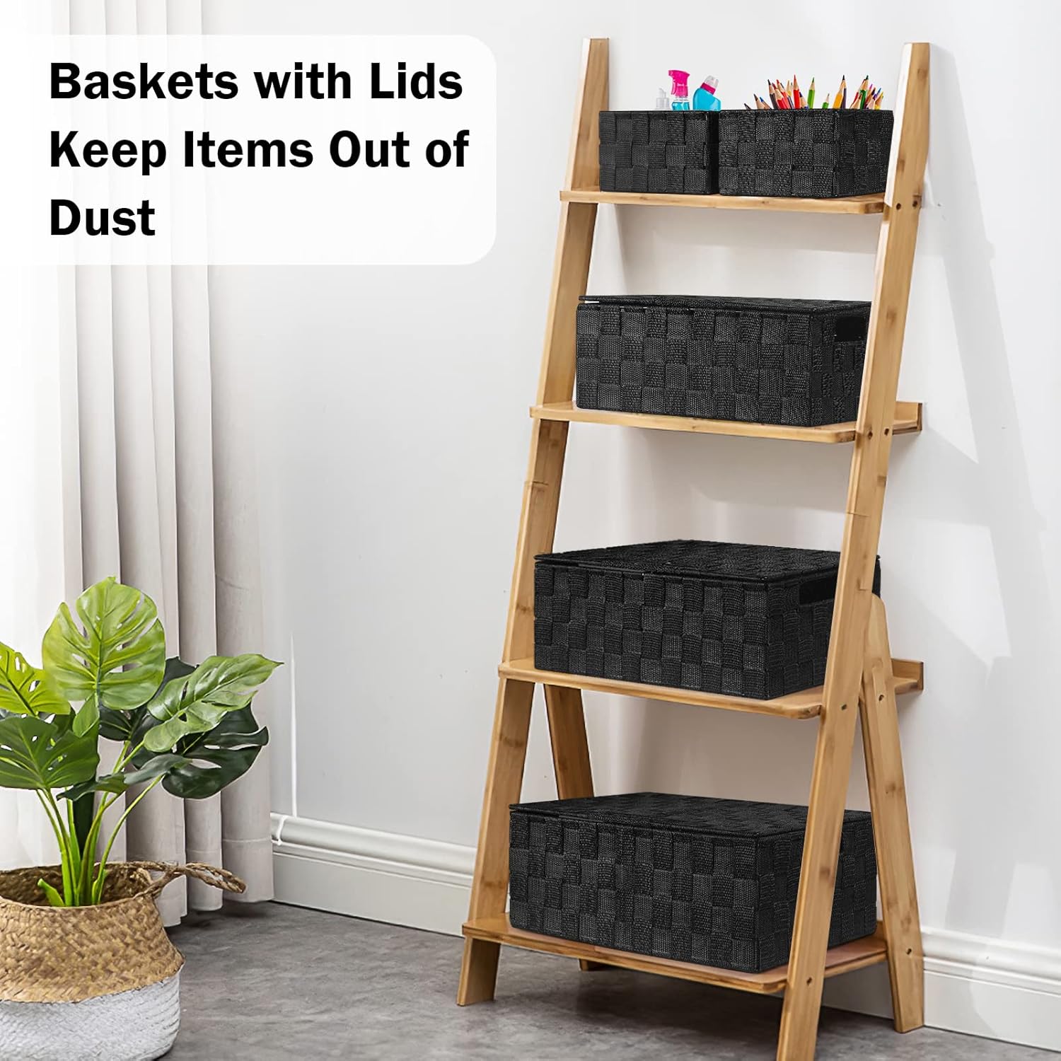 Storage Baskets / Gift Small Basket / Black / with Lids / Set of 5