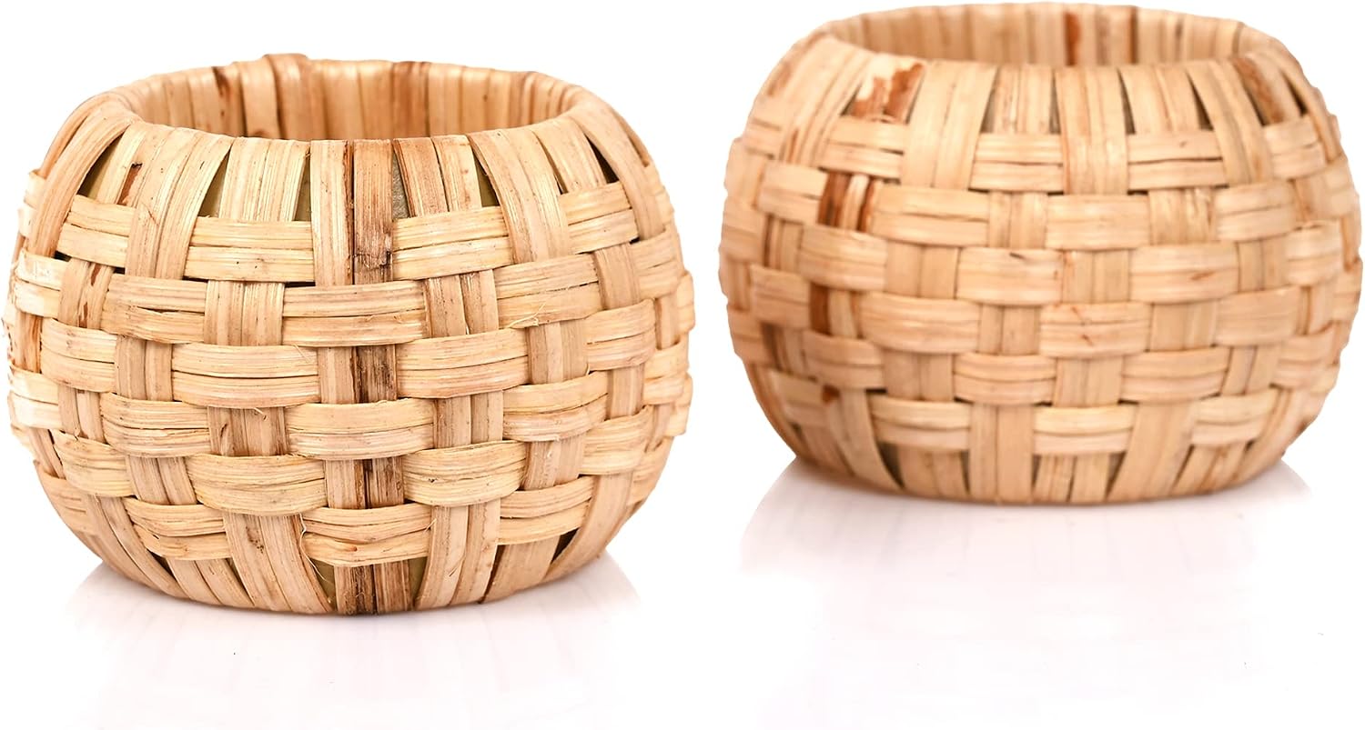 Alpha Living Home Cane Jute Napkin Rings, Natural, Set of 12 | Natural cane & plastic, 1.75x1.75 in, boho farmhouse