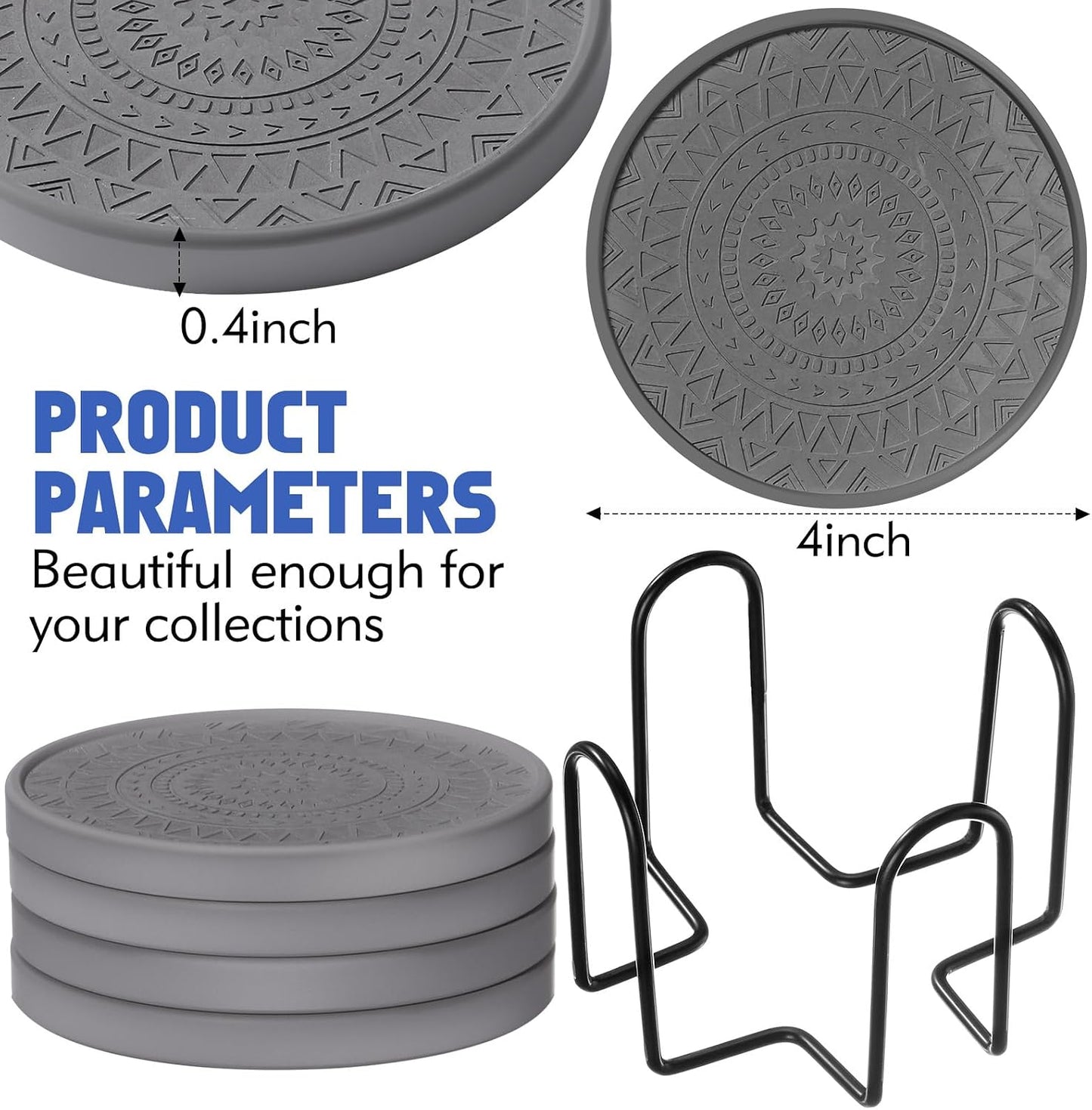 Holder Absorbent Stone Drink Coasters Instant Drying Tray for Tabletop / Black / Set of 4