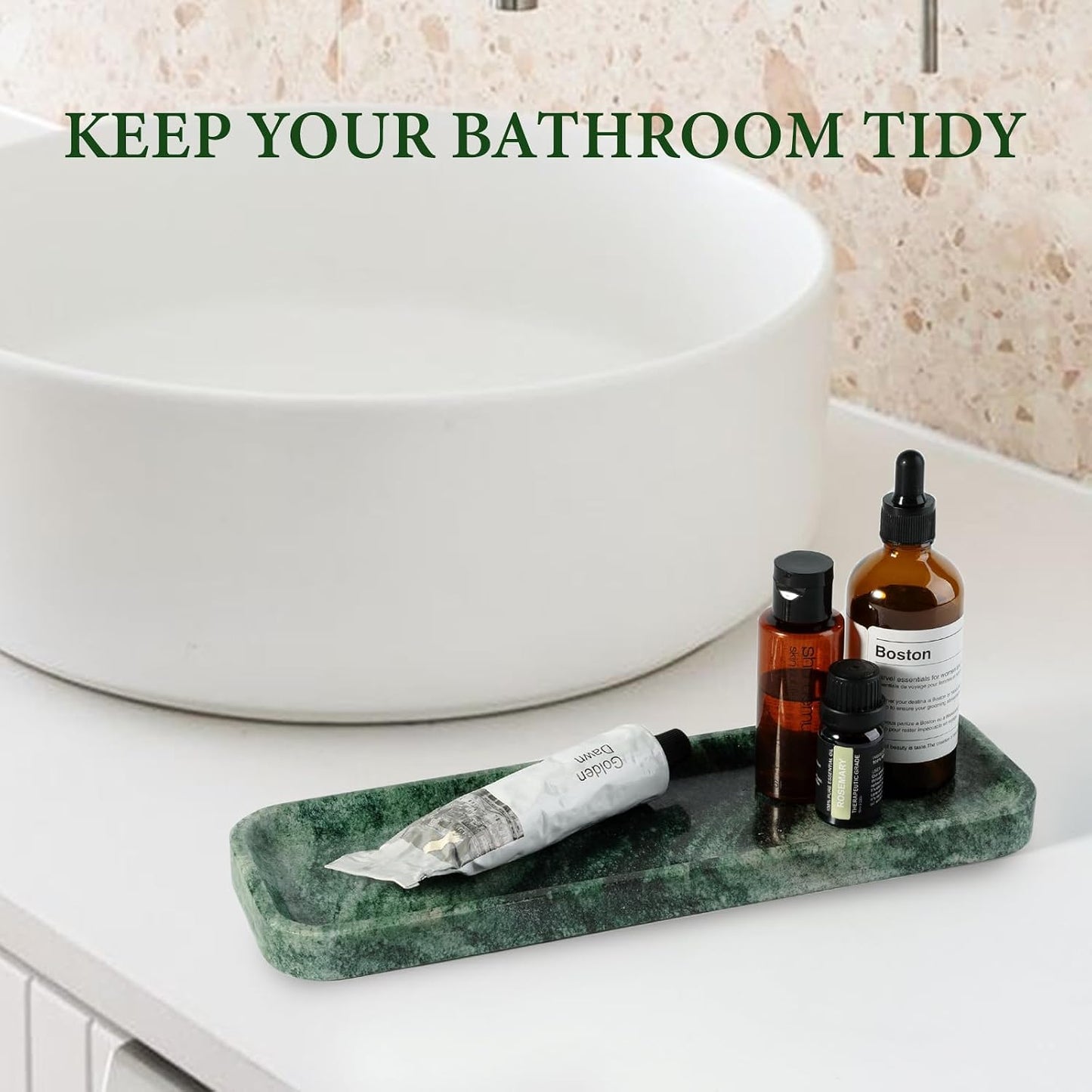 Marble Tray / Stone Vanity Tray / 12 x 4 / Verde Lapponia / Natural
