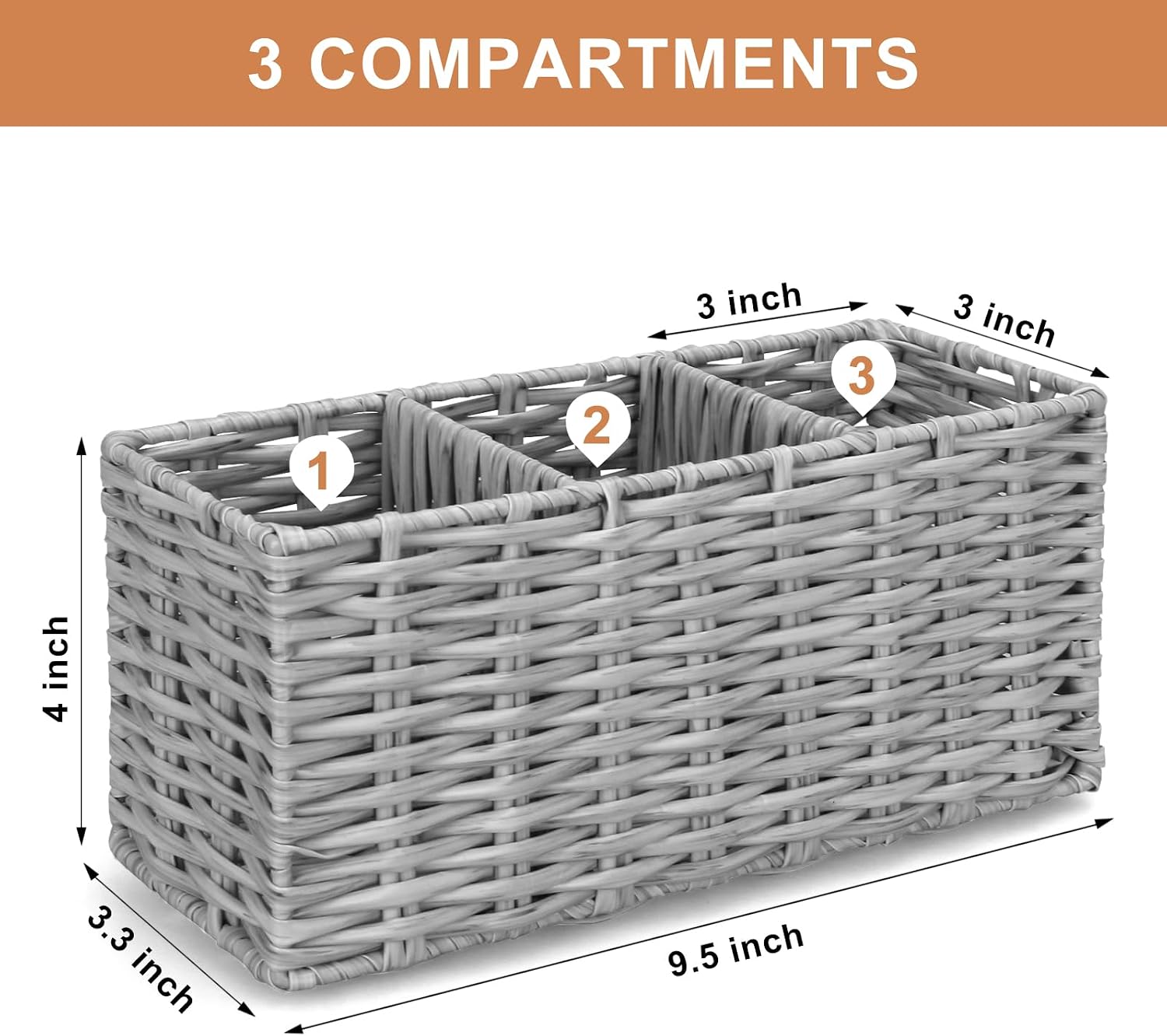 Grey Plastic Cutlery Silverware Holder Small Utensil Organizer Holders / 9.5"lx4"hx3.3"w / Gray