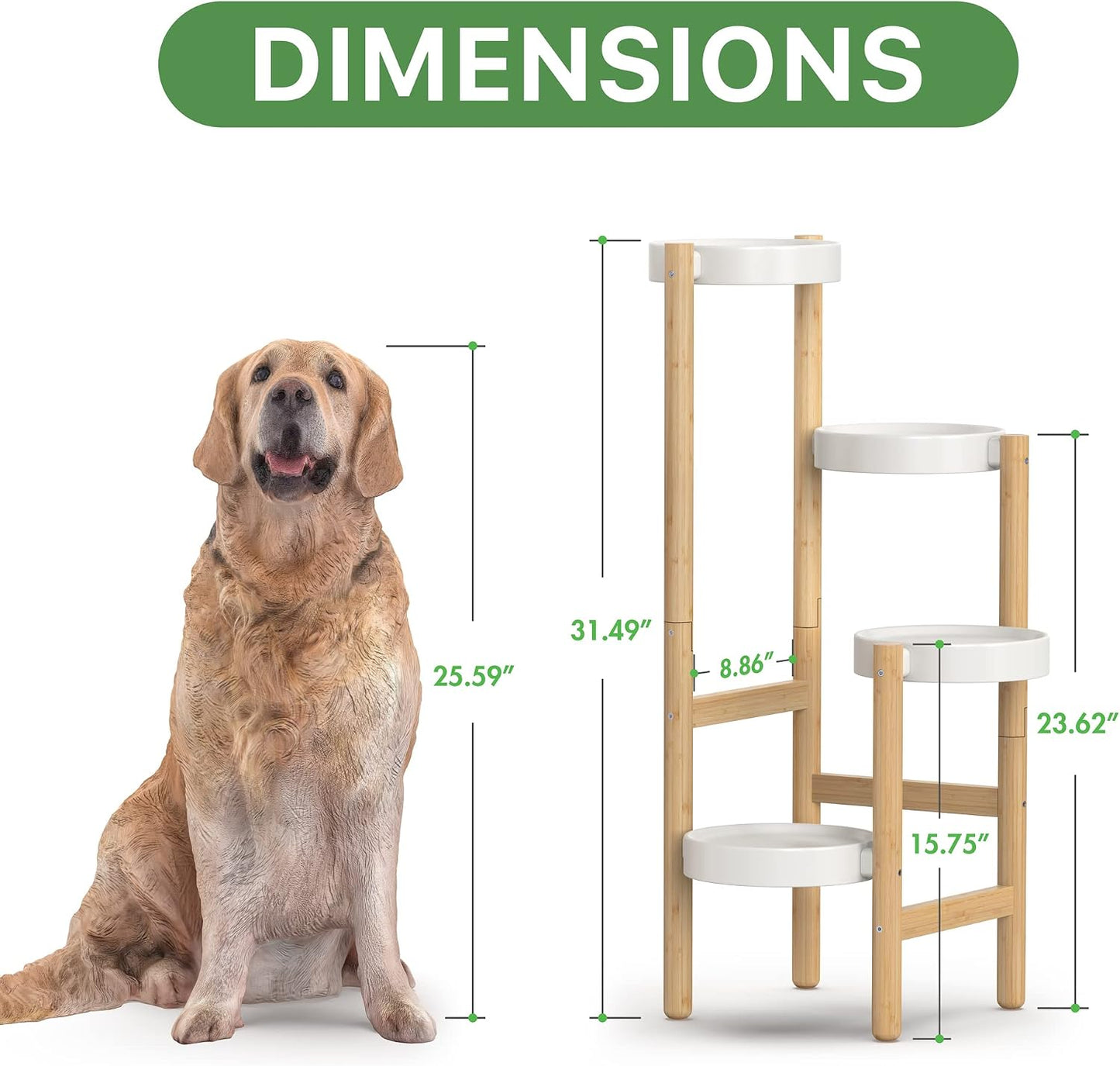 Wisuce Bamboo Plant Stand Indoor, 4 Tier Tall Corner Plant Shelf Table | Easy-Clean Steel Top | Smooth Bamboo | Narrow