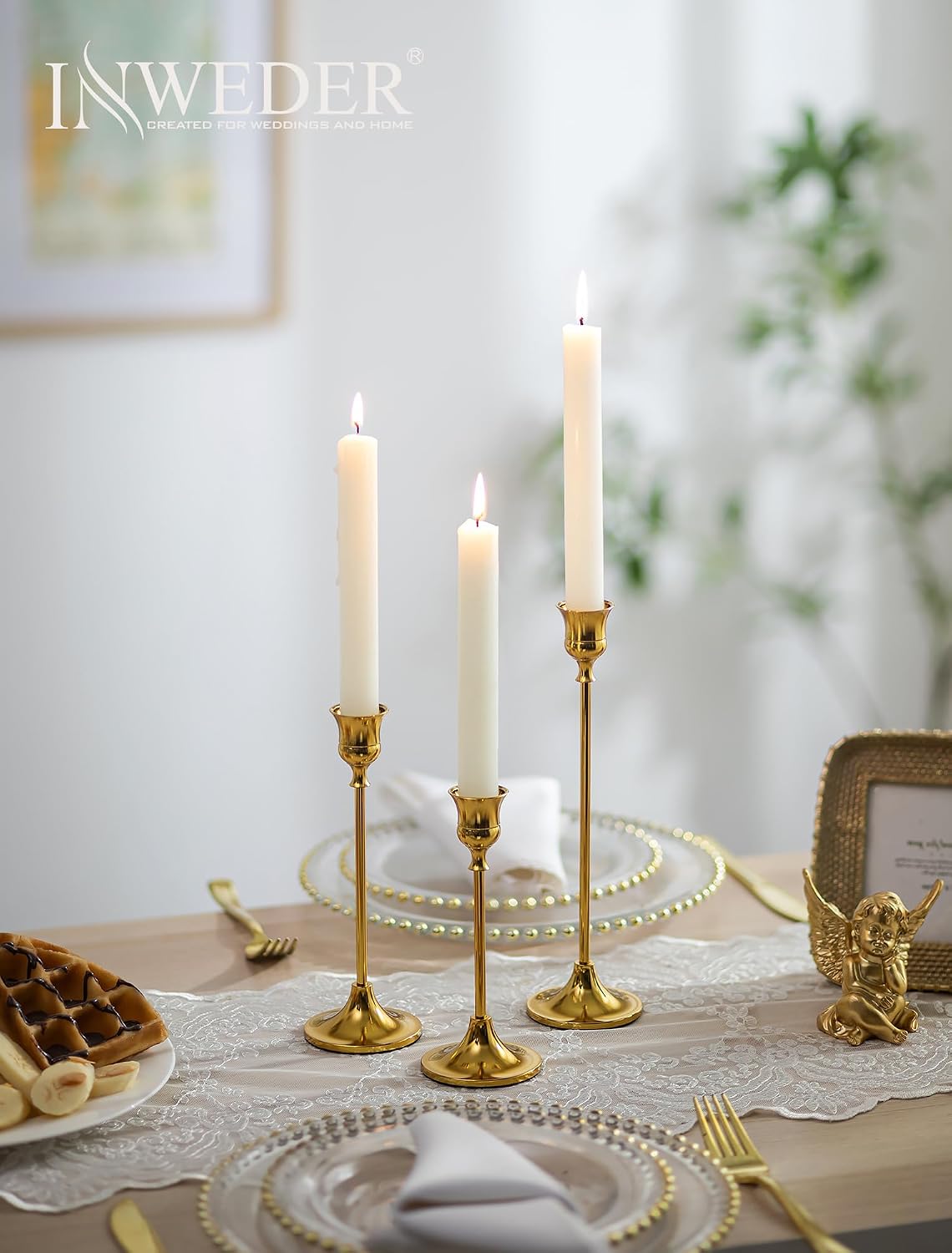 Set of 30 Gold Candle Holders for Candlesticks, Inweder Taper Candle Holders, Tall Metal Candlestick Holders for Table