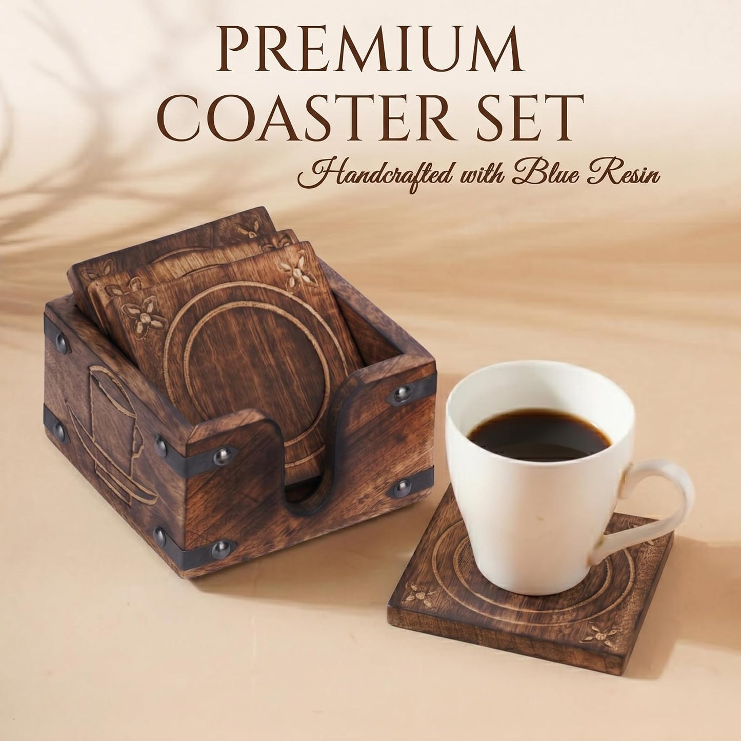 Holder Set Burnt Wood Style Square Handcrafted Decorative Non-Slip Tabletop Protection