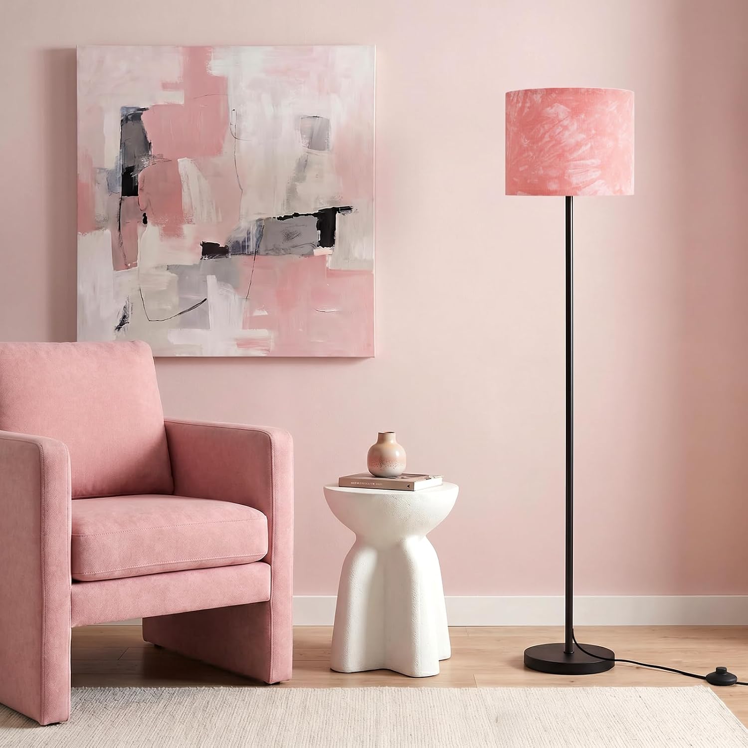 Ambimall 60'' Modern Floor Lamp with Shade, Tall Lamps for Living Room, Bedroom, Office, Dining Room, Hand-Dyed Pink