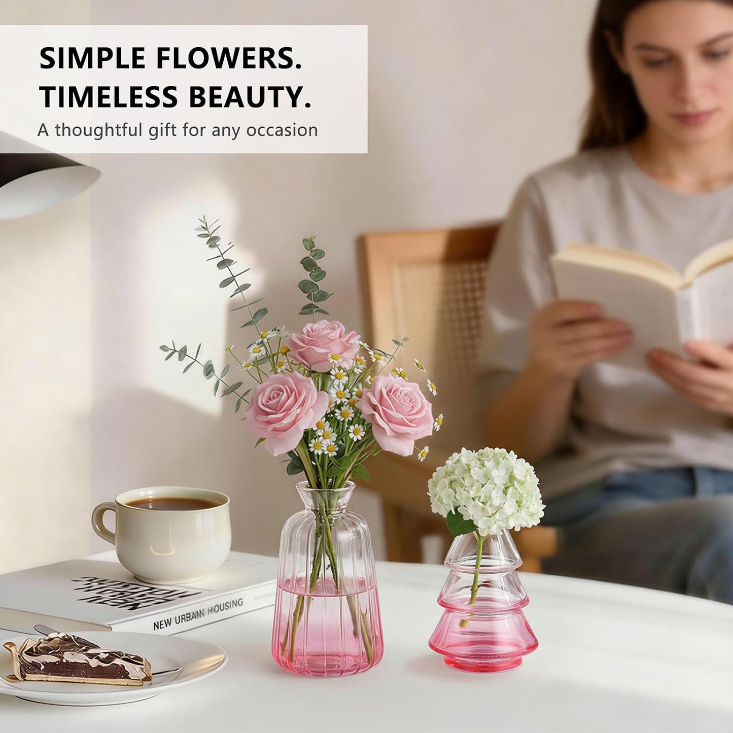 Glass Bud Vases Mini Flower Vase Small Vintage Vases for Centerpiece Table Wedding / Gradient Pink