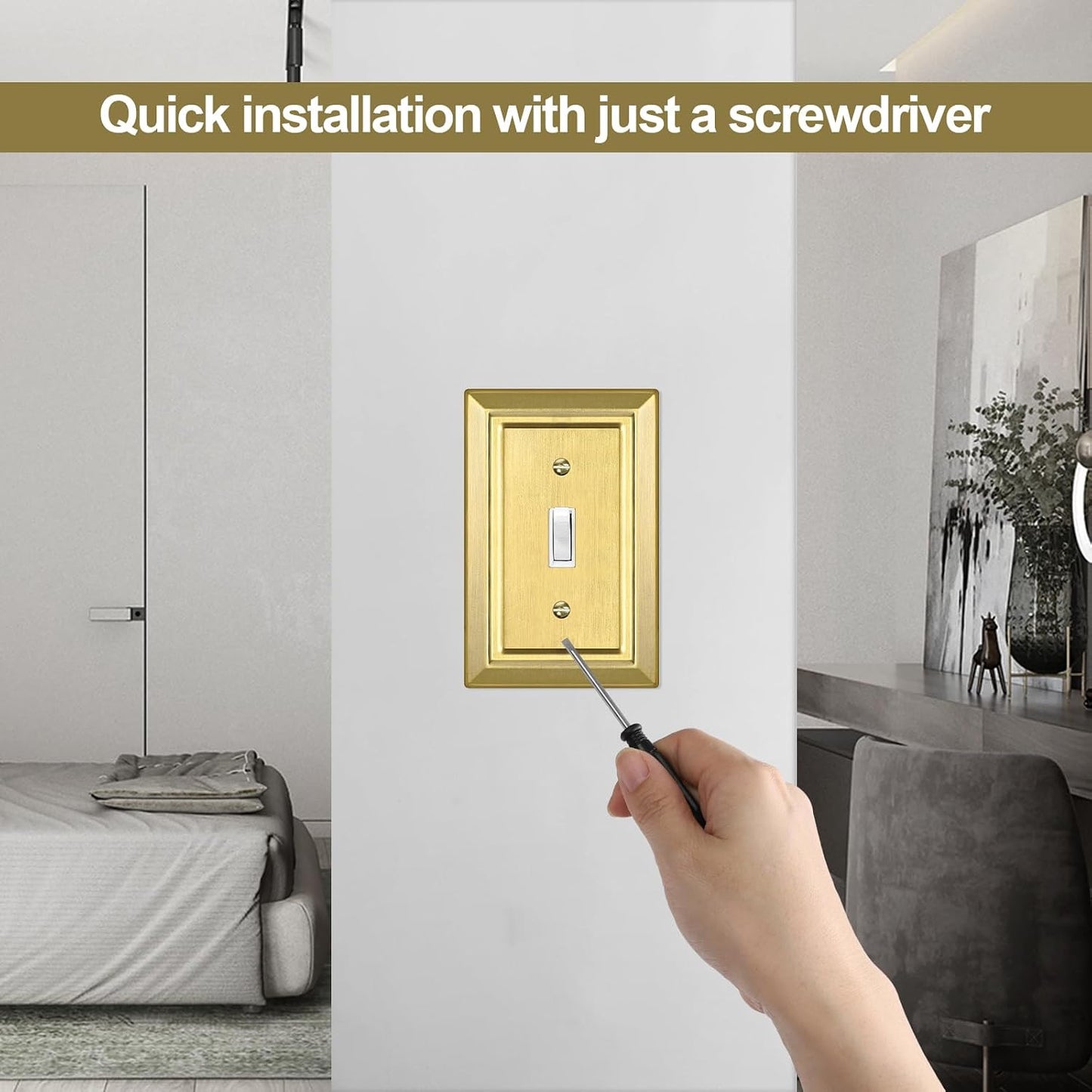 Metal Wall Plate for Light Switch, Applicable to Single Toggle, 6 Pack | Decorative Brass Gold Light Switch Cover