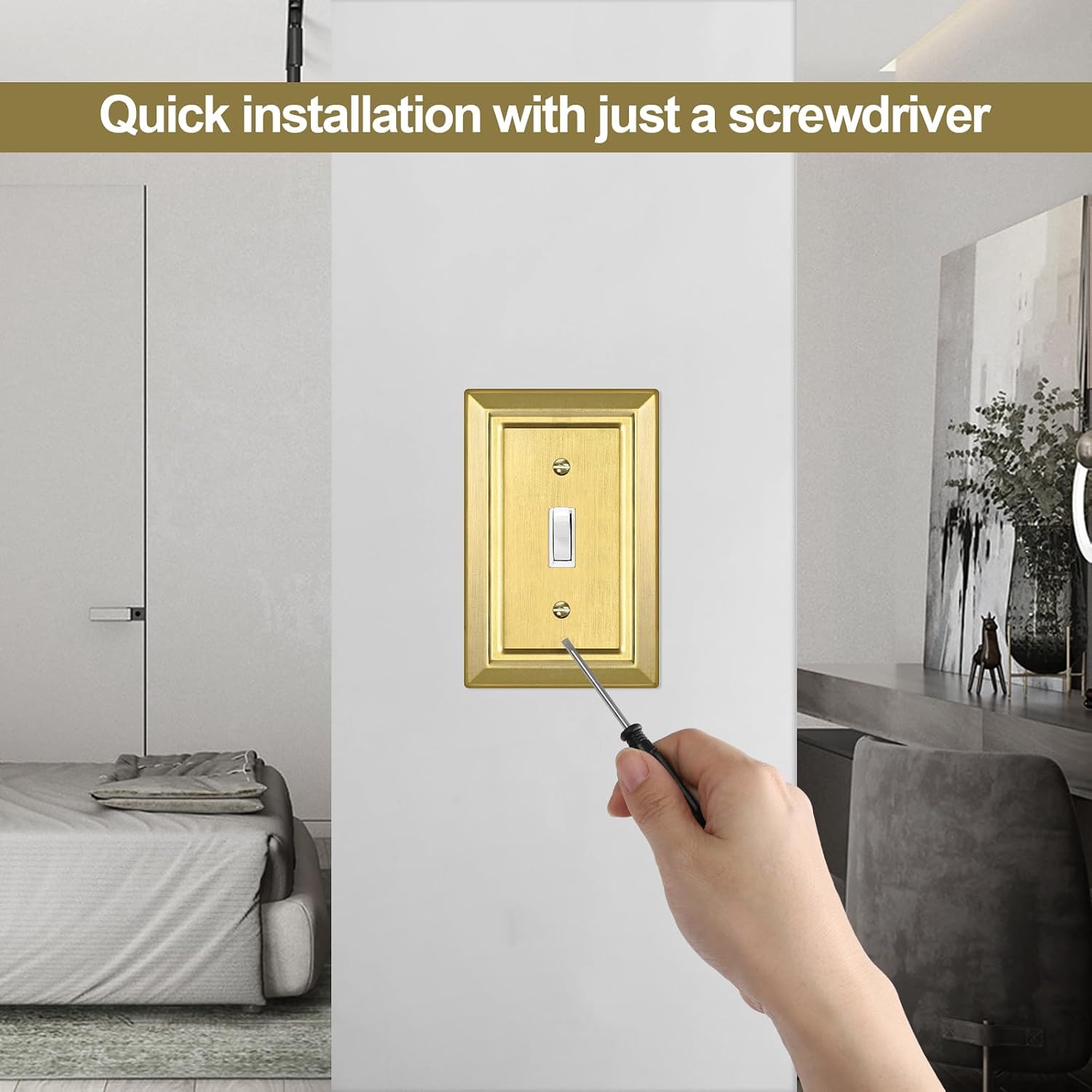 Metal Wall Plate for Light Switch, Applicable to Single Toggle, 6 Pack | Decorative Brass Gold Light Switch Cover