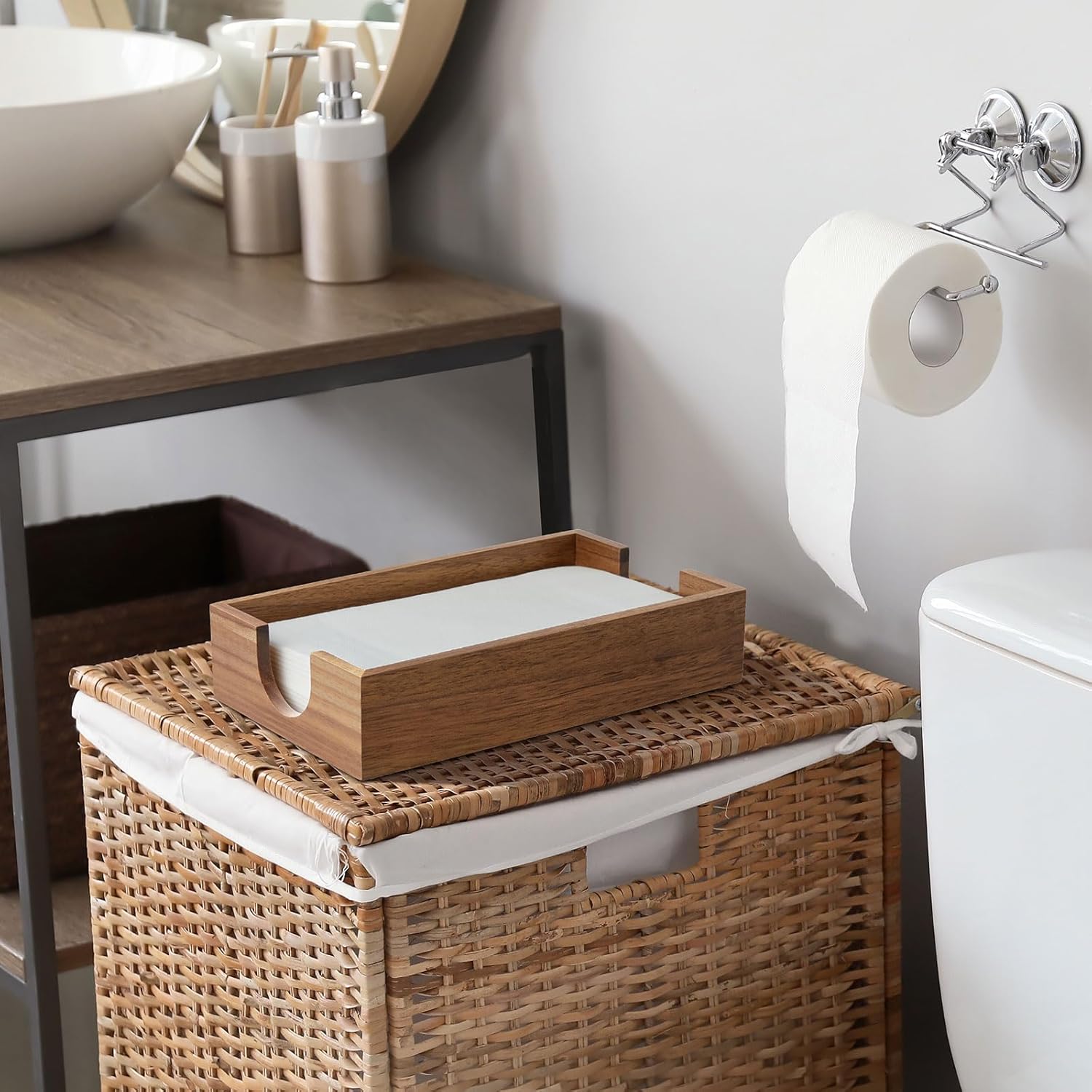 Wooden Guest Towel Holder Tray / Acacia / 9.29 x 5.71 x 2.2