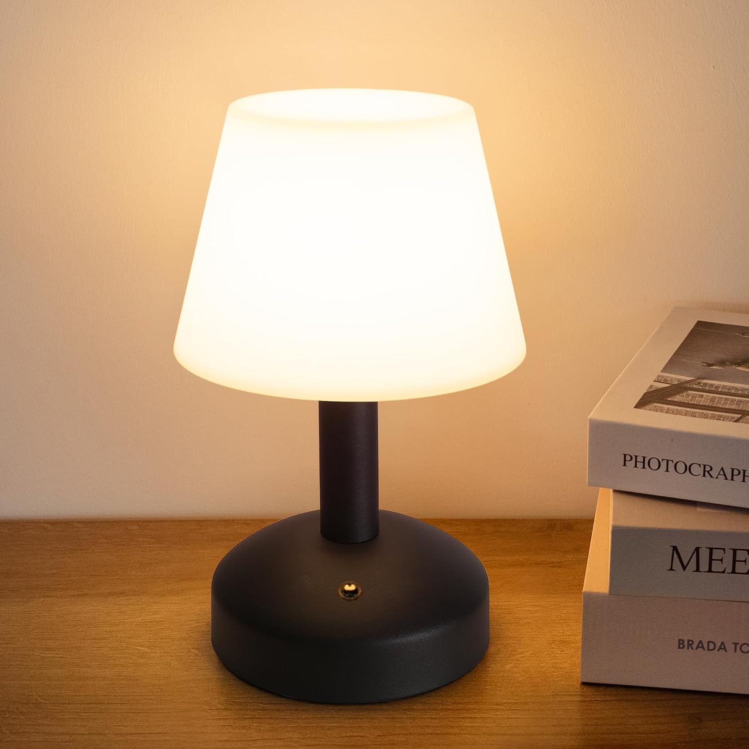 KDG Black Cordless Small Table Lamp, Portable LED Dimmable Desk Lamp | Modern 4000mAh Rechargeable Battery Operated