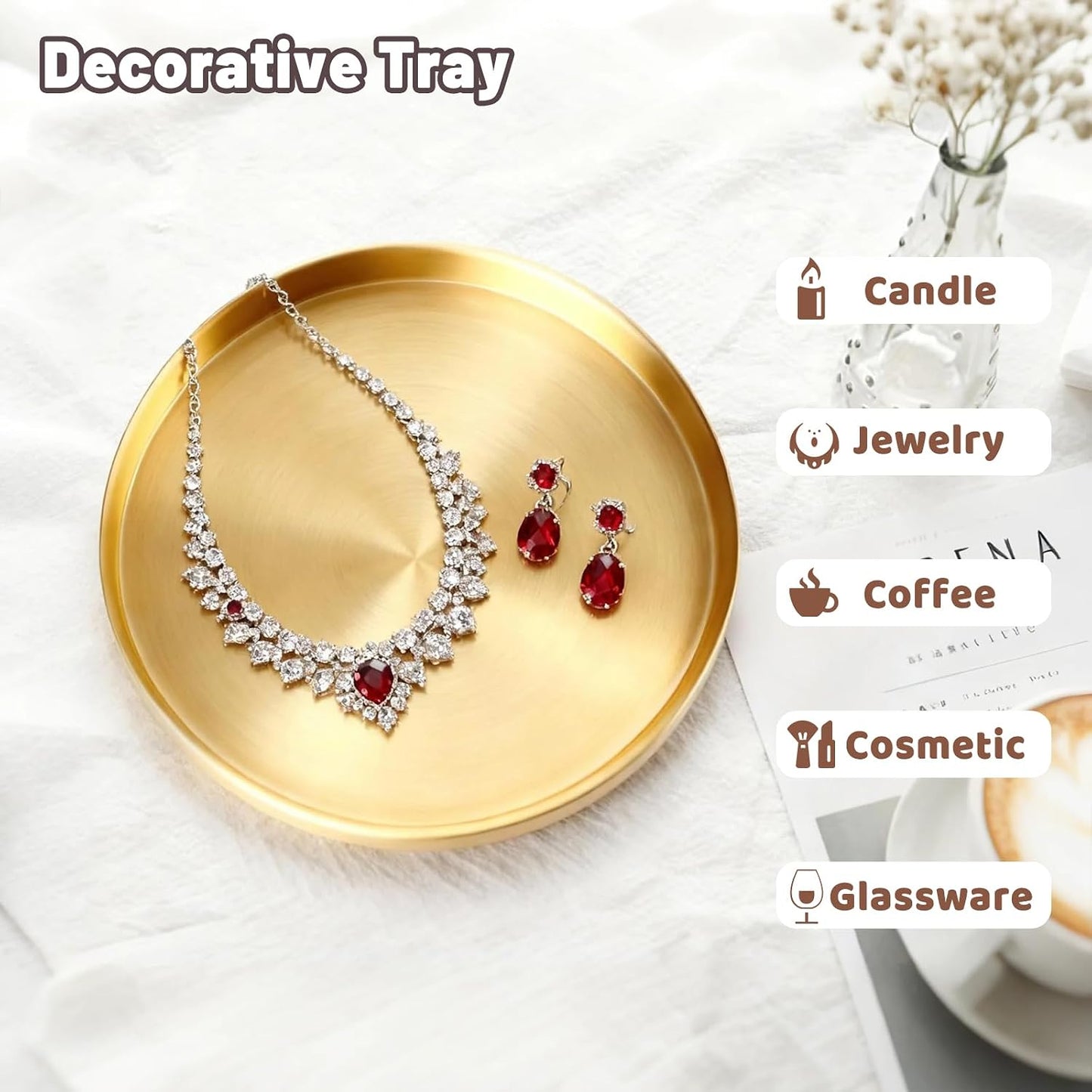 Tray Round Serving Platter / Gold / 8 x 1