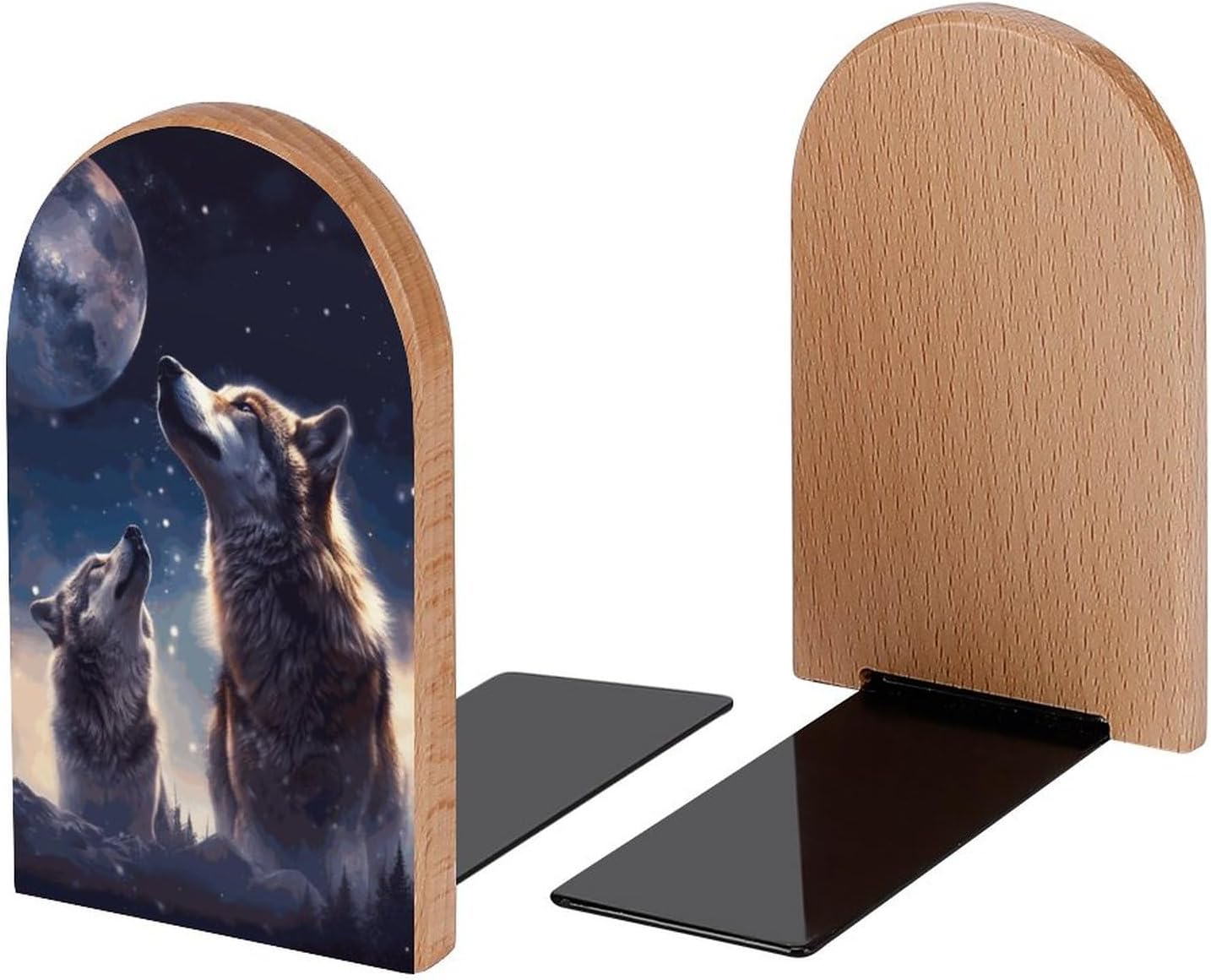 Wolf Howl Puppy Wolves Moon Book Ends Decorative Wood Bookends