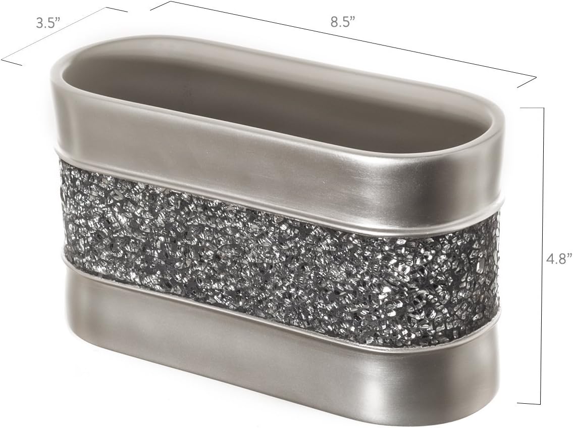 Creative Scents Crackled Glass Silver Toothbrush and Toothpaste Holder for Bathroom - Decorative Bathroom Counter
