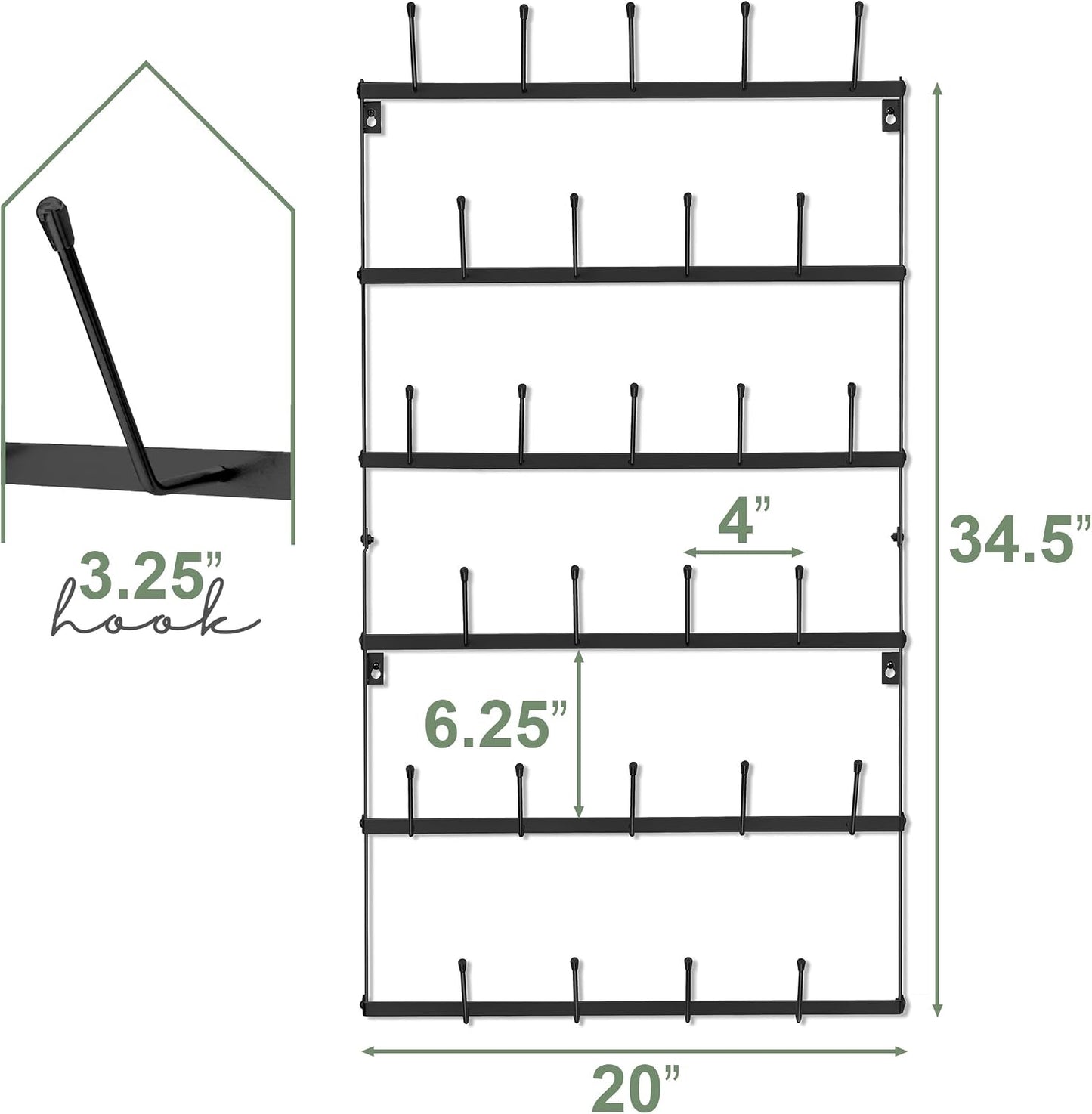 Sorbus Wall Mug Rack, Coffee Mug Display for Coffee Station (Large, Black) | Rustic six-tier metal holder with hooks