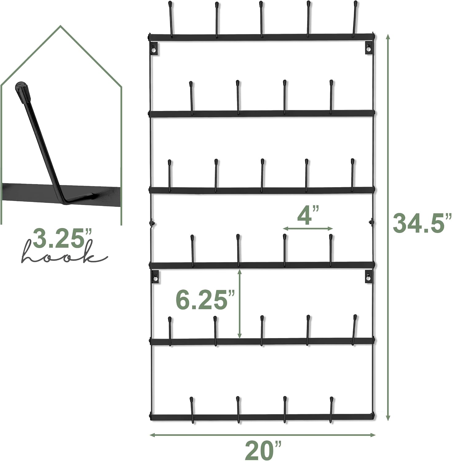 Sorbus Wall Mug Rack, Coffee Mug Display for Coffee Station (Large, Black) | Rustic six-tier metal holder with hooks