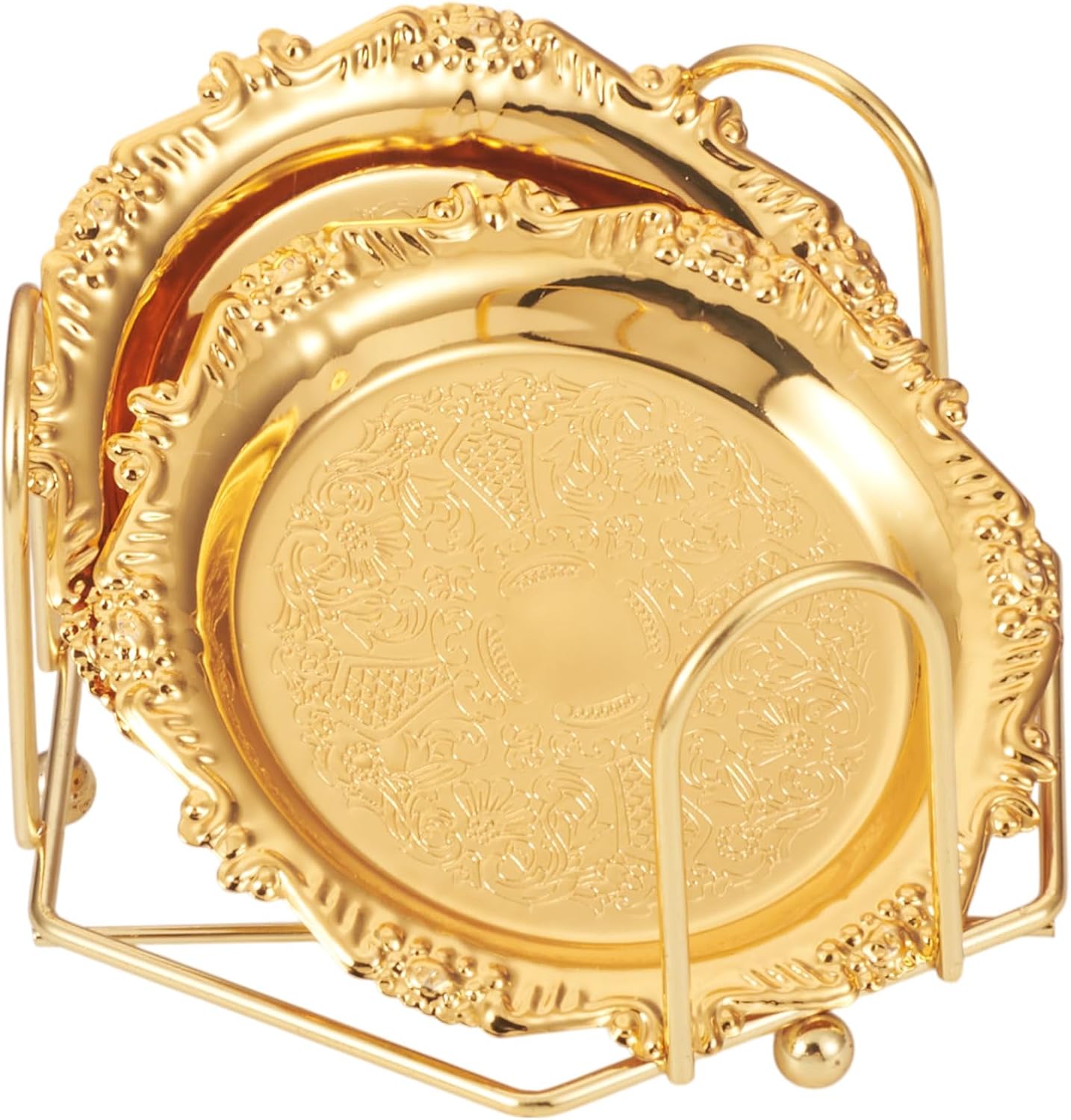 Holder Vintage Coasters Round Coasters Metal Cup Mats / Gold-lace / Set of 6