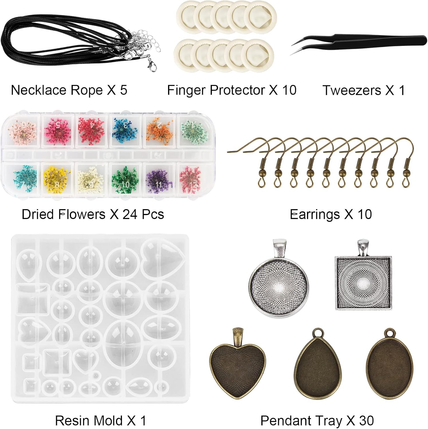 Resin Jewelry Molds Pendant Trays Making Kit / Set of 57