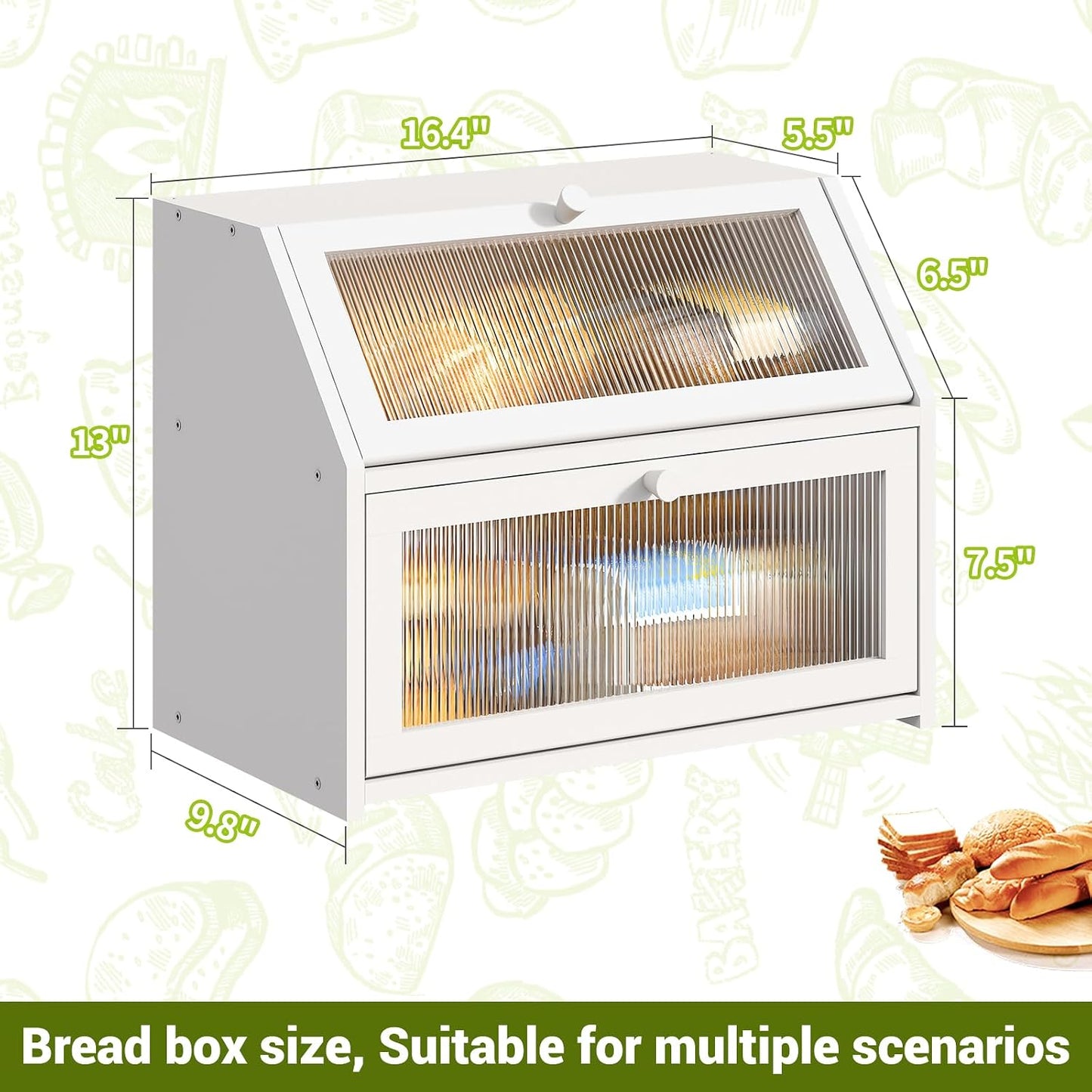 BMOSU Large Bread Box for Kitchen Countertop,Double Layer Bread Box for Kitchen Counter,Bamboo Wood Bread box Capacity