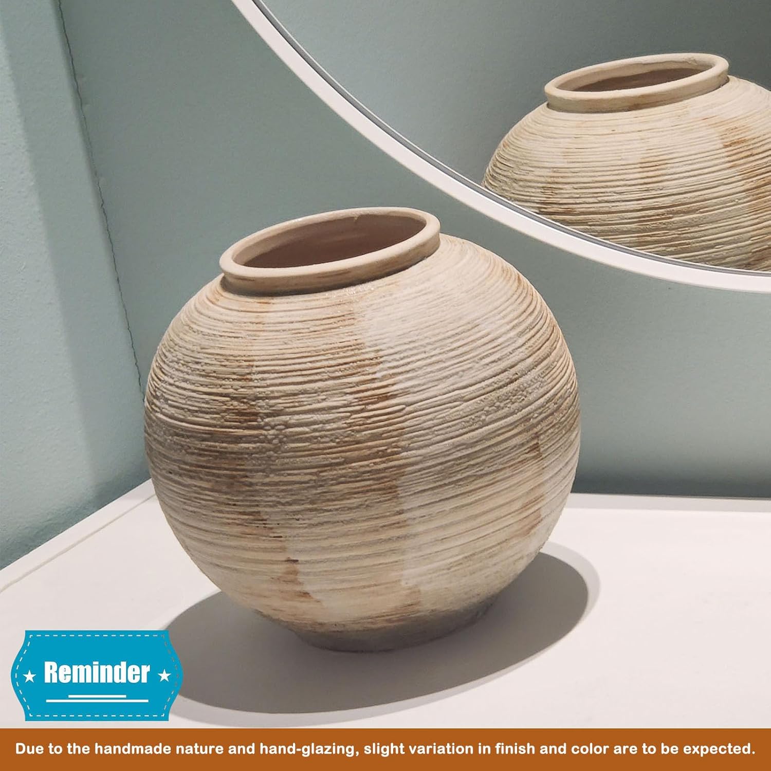 Rustic Ribbed Vase Home Decor / 01 - Small Rustic Ribbed Beige / 6 Inch