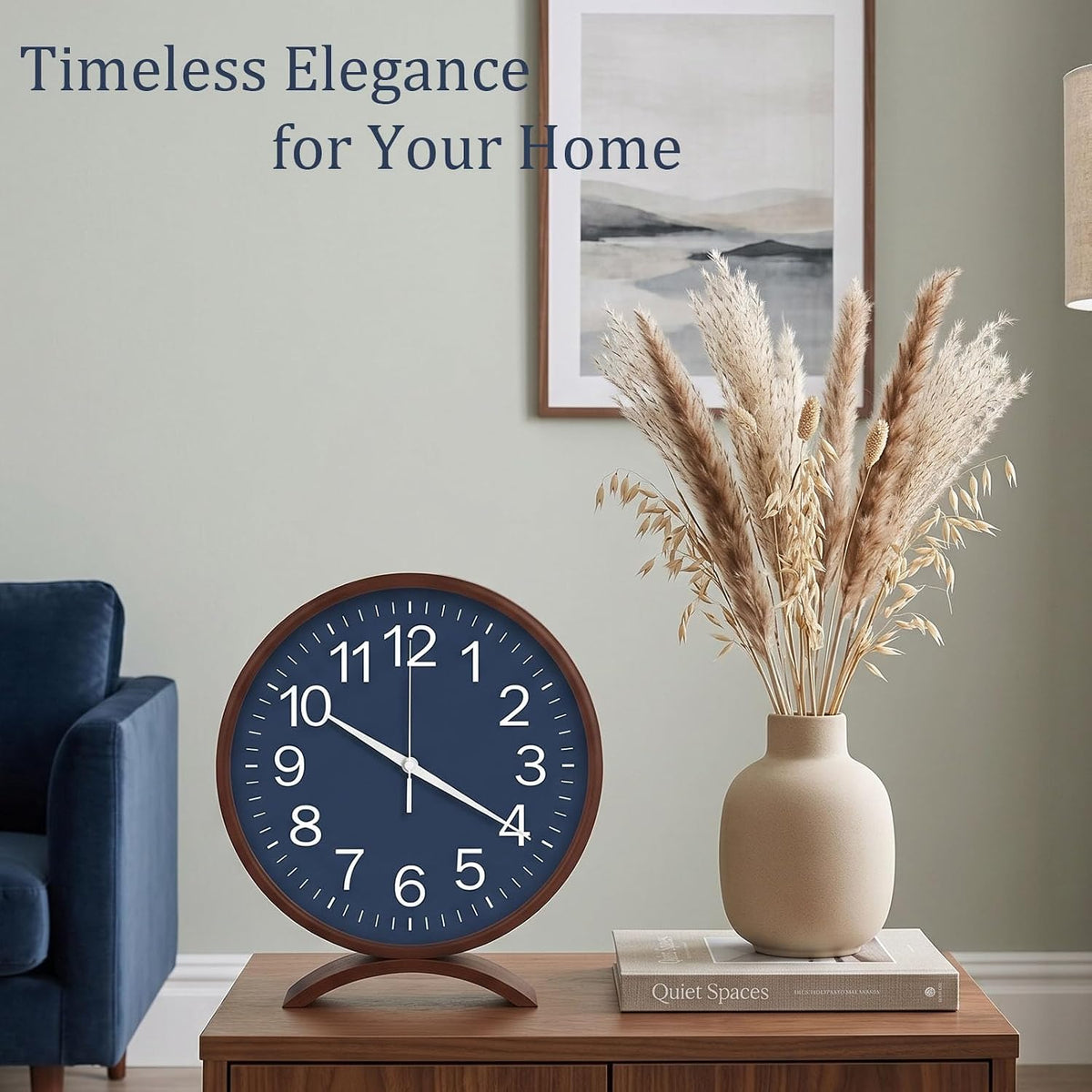 Maxspace Table Clock-8 Inch Silent Non-Ticking Wooden Timepiece Desk Clock, Battery Operated Decor Round Clock for