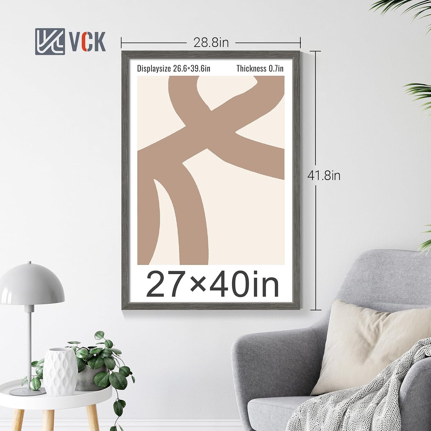 VCK 27x40 Poster Frame Gray 4 Pack, Wide Thick Wood Border, for Prints | Exclusive Woodgrain, Wall Hanging, HD