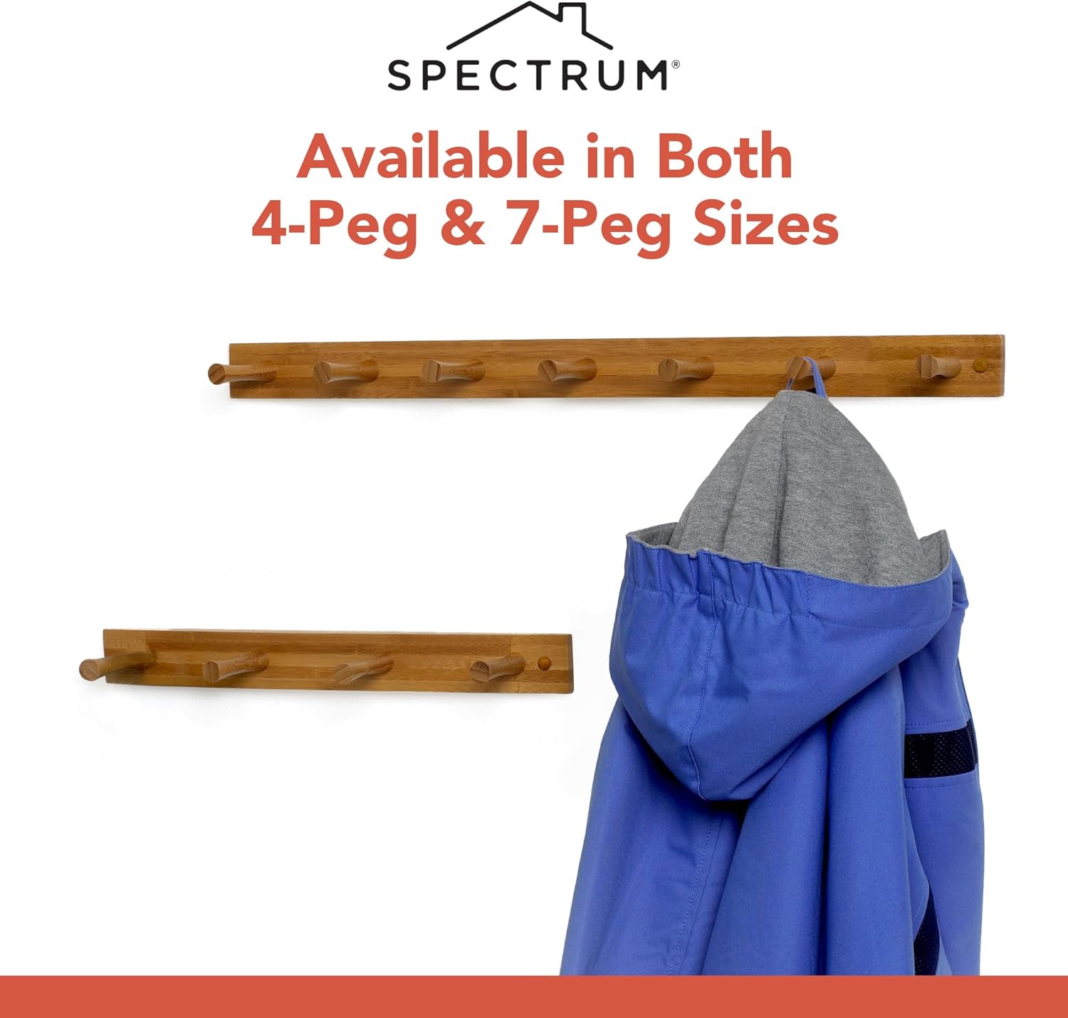 Spectrum Diversified Wood Hook Rack, 7 Peg, Black