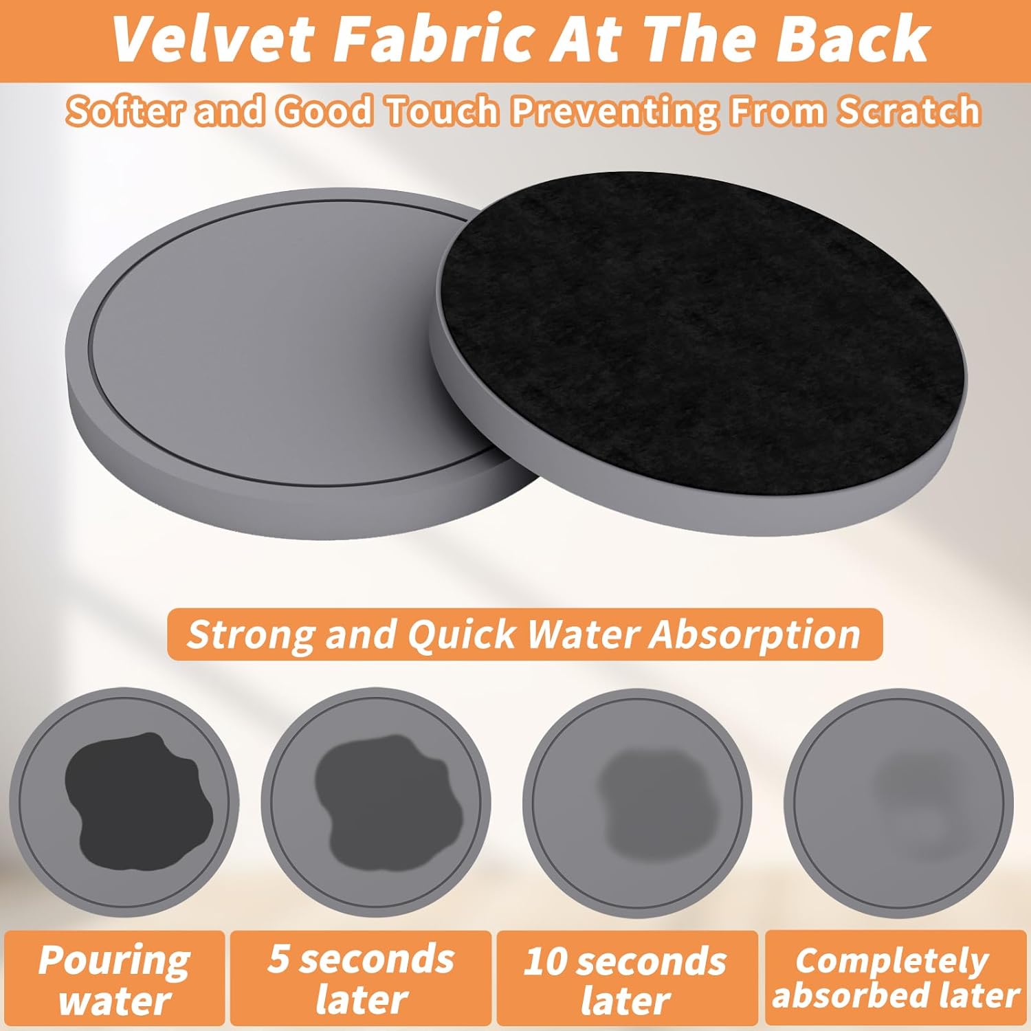 Holder / Super Absorbent Diatomaceous Earth Coasters Set / Gray / 4 Inch / Set of 6