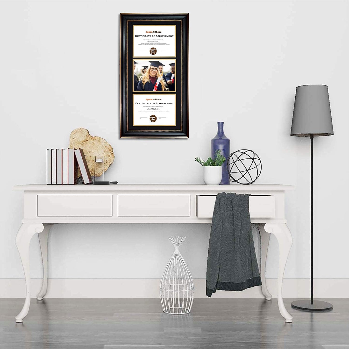 14x29 Triple Diploma Frame Holds Three 8.5x11,3-Certificate/Degree Frame | Comes with Real Glass,Build-in Hangers,Black