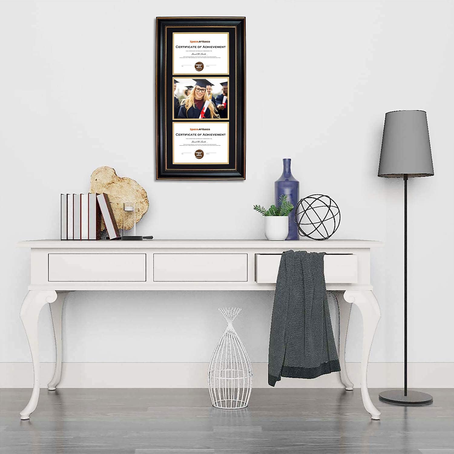 14x29 Triple Diploma Frame Holds Three 8.5x11,3-Certificate/Degree Frame | Comes with Real Glass,Build-in Hangers,Black